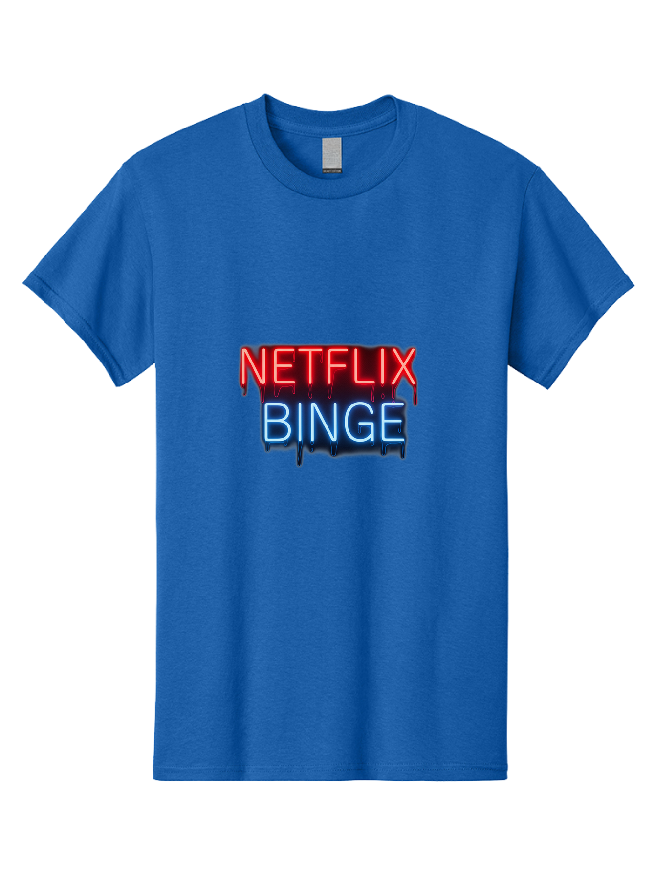 Netflix-Binge Men'S Graphic Tee, 100% Cotton, Comfortable Casual Summer Wear, Machine Washable, Netflix, Binge-Watching, Streaming Service, Neon Sign, Red And Blue Text, Tv Shows, Online Entertainment, Popular Culture, Dript Effect, Bac196