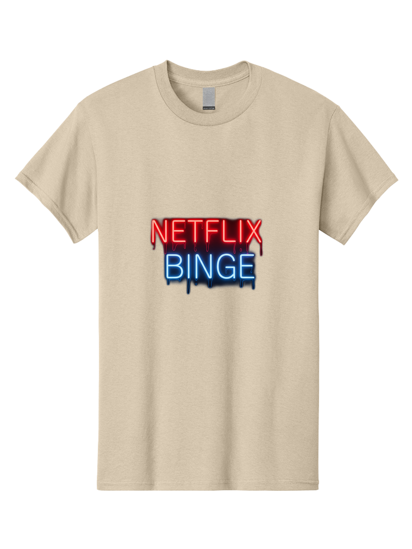 Netflix-Binge Men'S Graphic Tee, 100% Cotton, Comfortable Casual Summer Wear, Machine Washable, Netflix, Binge-Watching, Streaming Service, Neon Sign, Red And Blue Text, Tv Shows, Online Entertainment, Popular Culture, Dript Effect, Bac196