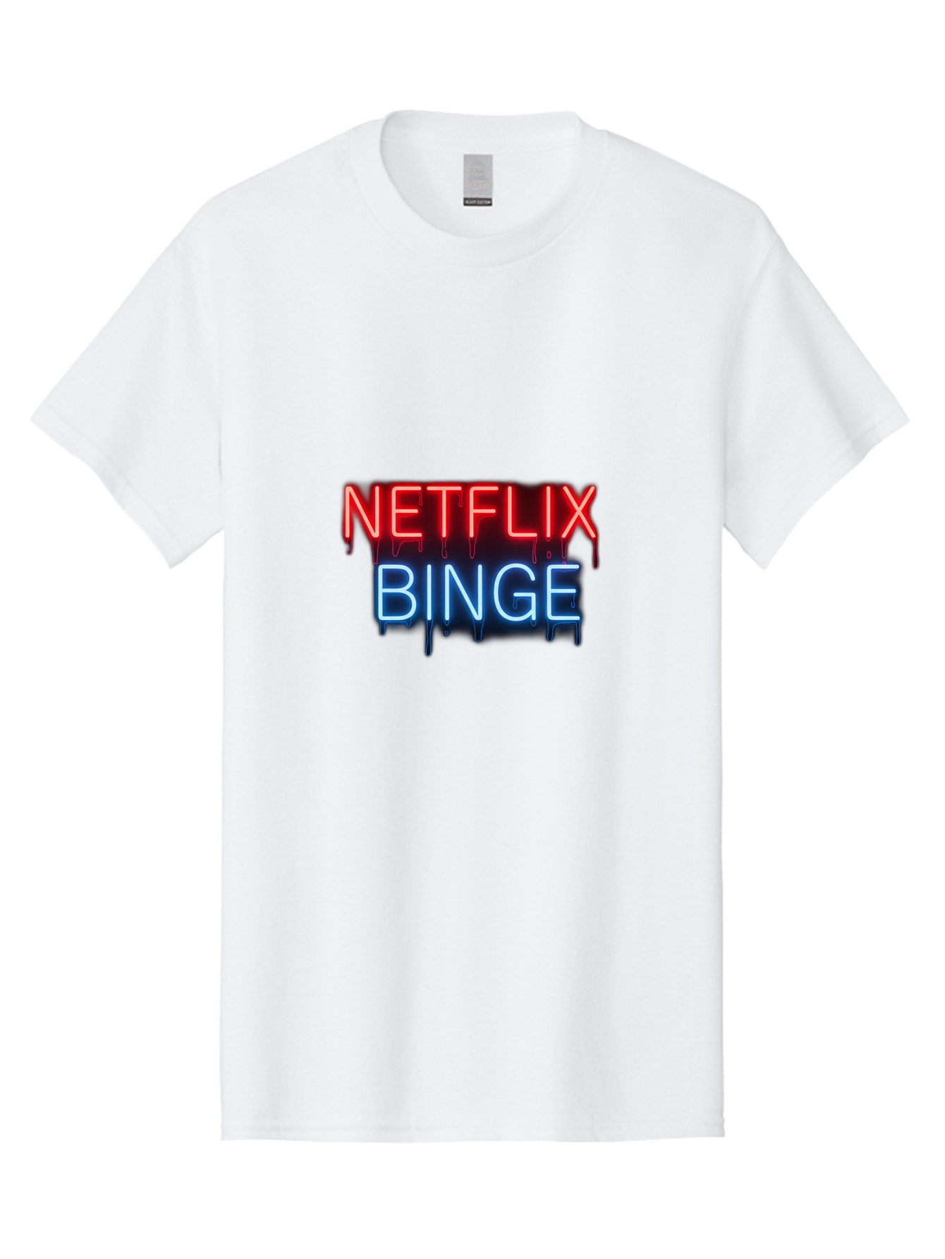 Netflix-Binge Men'S Graphic Tee, 100% Cotton, Comfortable Casual Summer Wear, Machine Washable, Netflix, Binge-Watching, Streaming Service, Neon Sign, Red And Blue Text, Tv Shows, Online Entertainment, Popular Culture, Dript Effect, Bac196