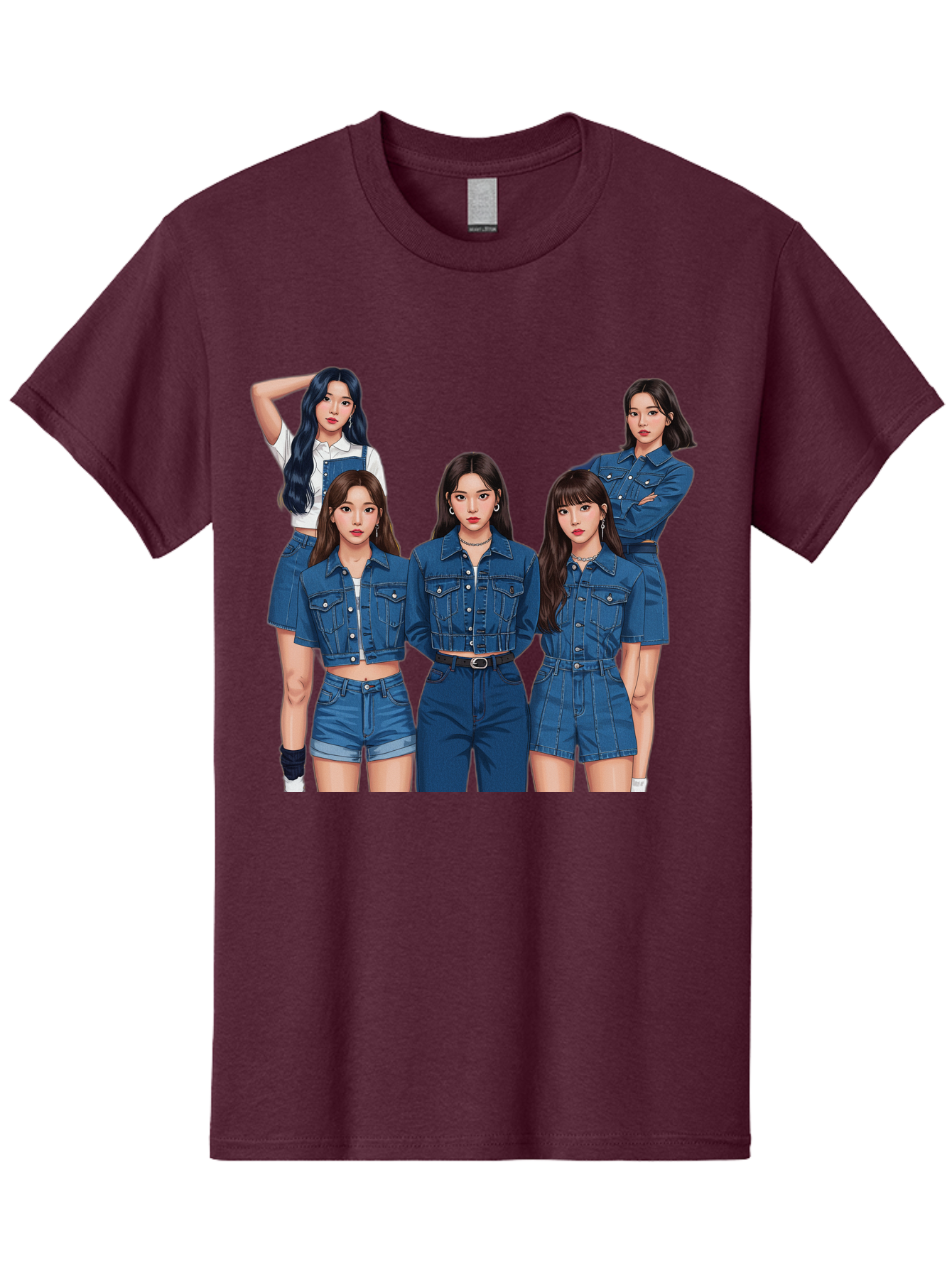 Newjeans-Group-Shot Men'S Graphic Tee, 100% Cotton, Comfortable Casual Summer Wear, Machine Washable, Newjeans K-Pop Group, Five Members, Denim Outfits, Casual Style, Fashion Icons, Group Portrait, K-Pop Fashion, Trendy Clothing, Long Hair, Bac197