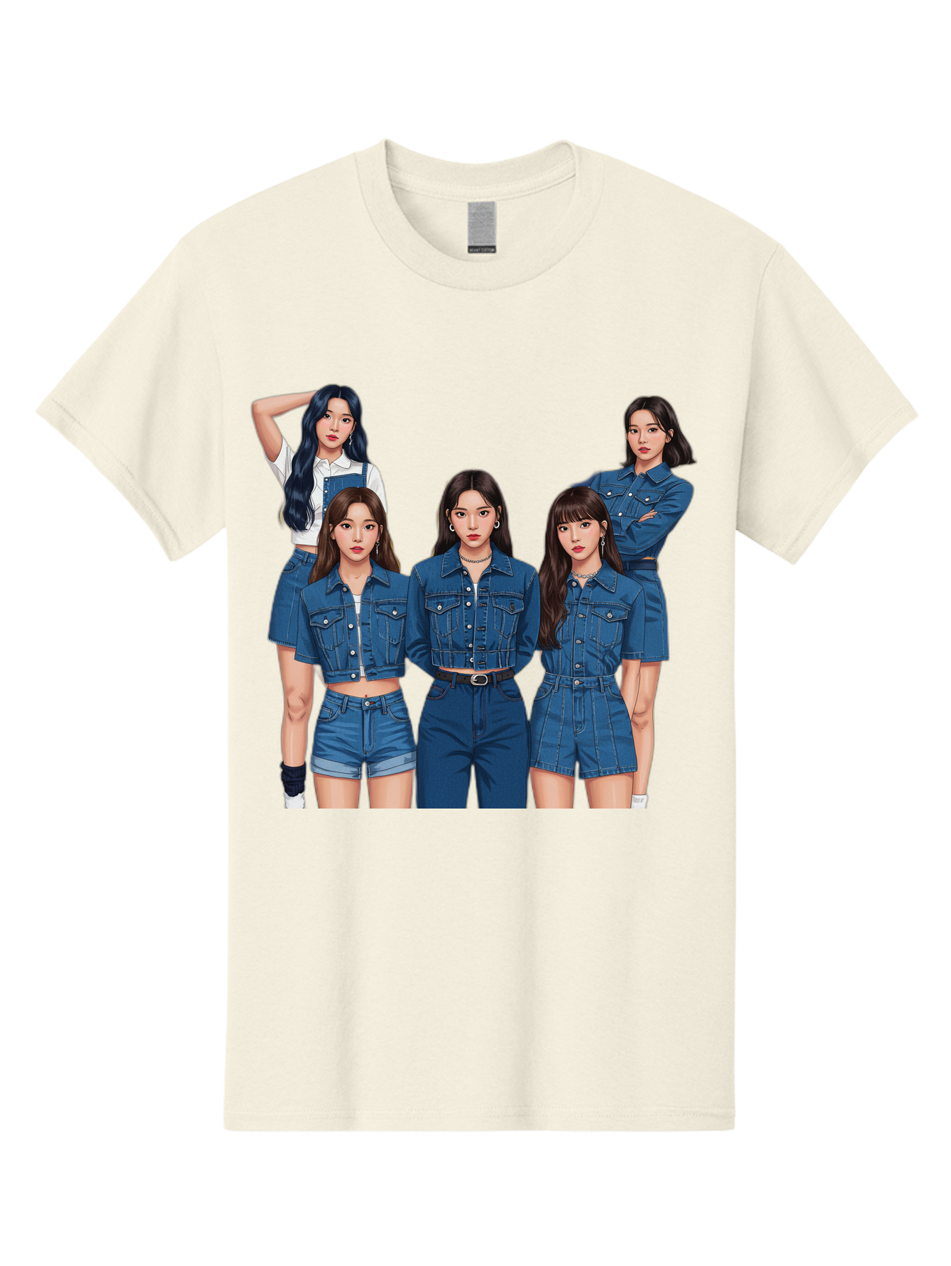 Newjeans-Group-Shot Men'S Graphic Tee, 100% Cotton, Comfortable Casual Summer Wear, Machine Washable, Newjeans K-Pop Group, Five Members, Denim Outfits, Casual Style, Fashion Icons, Group Portrait, K-Pop Fashion, Trendy Clothing, Long Hair, Bac197