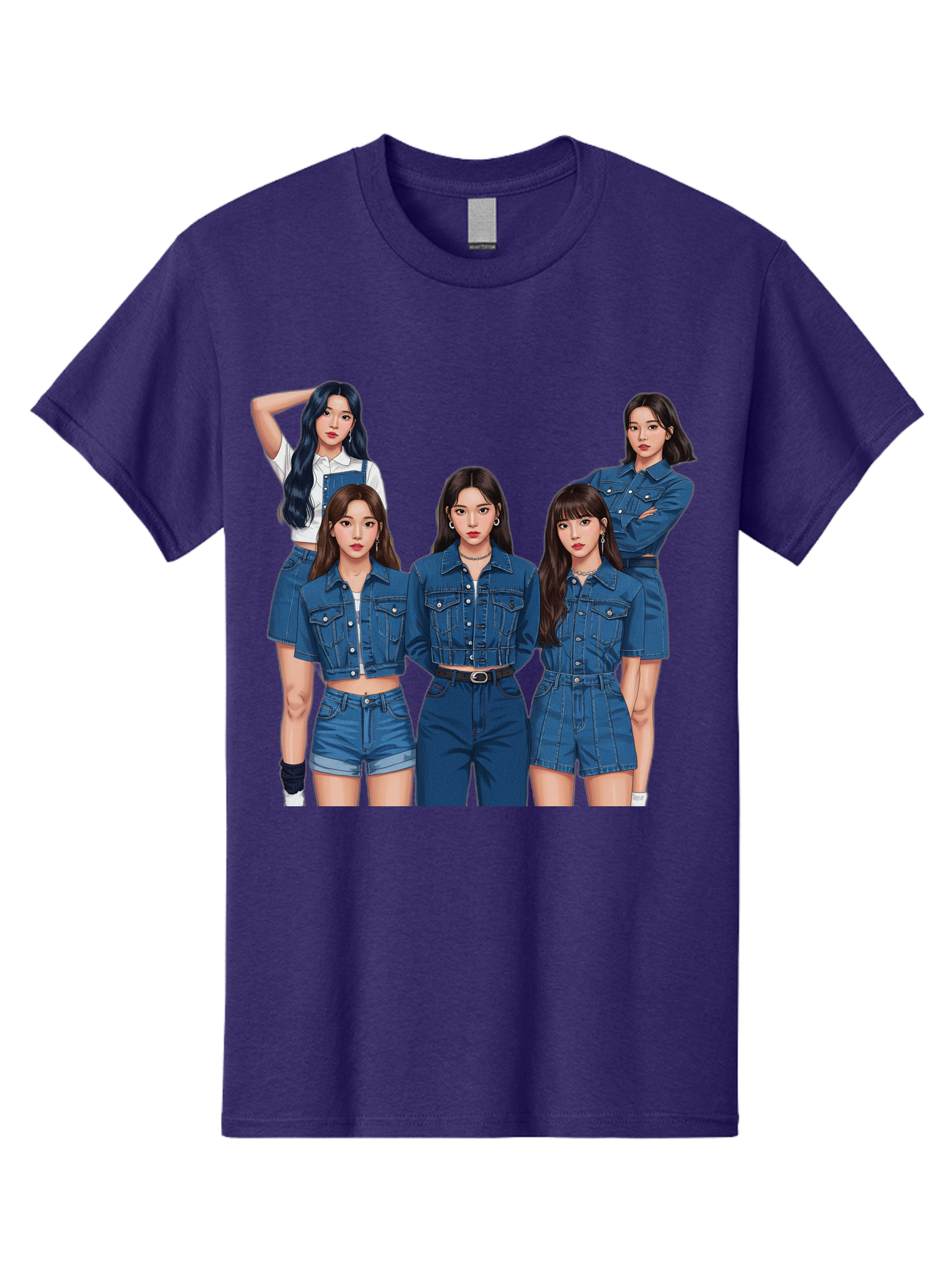 Newjeans-Group-Shot Men'S Graphic Tee, 100% Cotton, Comfortable Casual Summer Wear, Machine Washable, Newjeans K-Pop Group, Five Members, Denim Outfits, Casual Style, Fashion Icons, Group Portrait, K-Pop Fashion, Trendy Clothing, Long Hair, Bac197