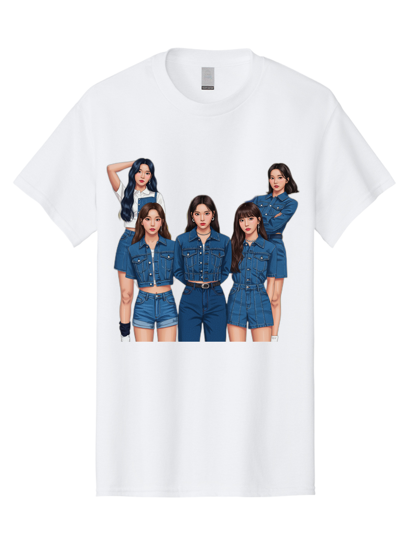 Newjeans-Group-Shot Men'S Graphic Tee, 100% Cotton, Comfortable Casual Summer Wear, Machine Washable, Newjeans K-Pop Group, Five Members, Denim Outfits, Casual Style, Fashion Icons, Group Portrait, K-Pop Fashion, Trendy Clothing, Long Hair, Bac197