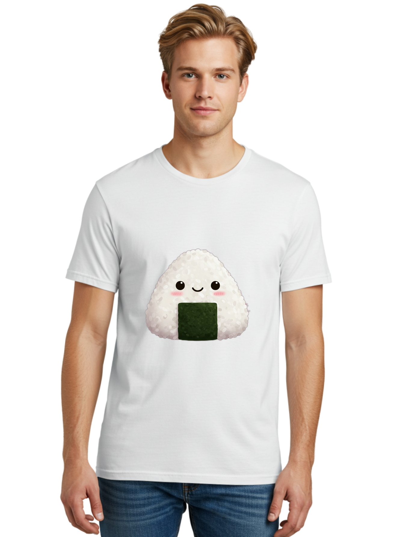 Onigiri Men'S Graphic Tee, 100% Cotton, Comfortable Casual Summer Wear, Machine Washable, Triangular Onigiri, Japanese Rice Ball, Nori Seaweed, Kawaii Food, Cute Character, Cartoon Illustration, Adorable Snack, Japanese Cuisine Bac200