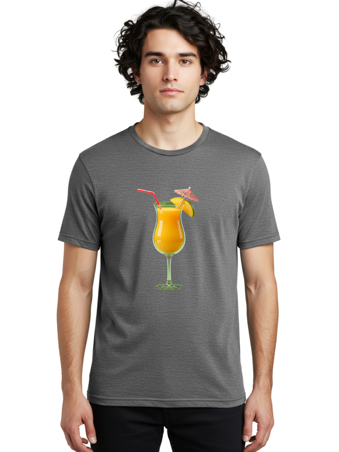 Orange-Cocktail Men'S Graphic Tee, 100% Cotton, Comfortable Casual Summer Wear, Machine Washable, Hurricane Cocktail, Tropical Drink, Orange Juice, Cocktail Umbrella, Red Straw, Citrus Slice, Refreshing Beverage, Summer Cocktail, Vibrant Drink Bac201