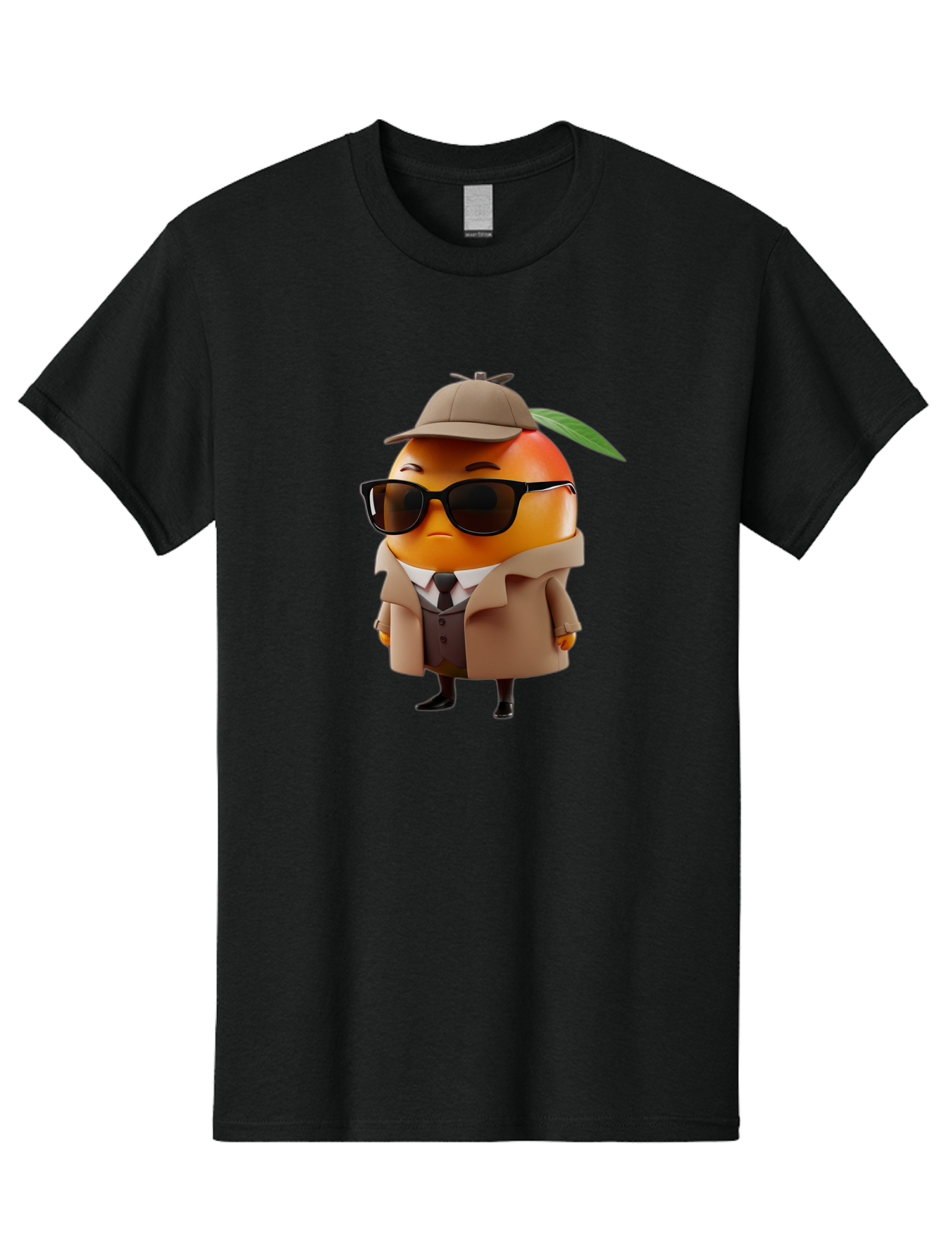 Orange-Detective Men'S Graphic Tee, 100% Cotton, Comfortable Casual Summer Wear, Machine Washable, Orange Character, Detective Orange, Anthropomorphic Fruit, Sunglasses, Trench Coat, Fedora Hat, Leaf Hatband, Stylish Outfit, Cartoon Character, Bac202
