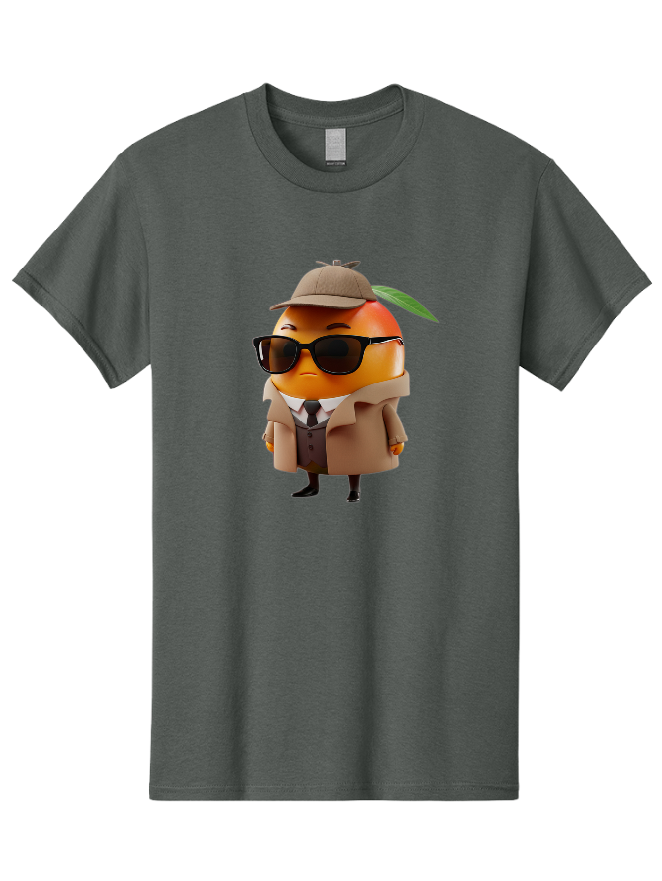 Orange-Detective Men'S Graphic Tee, 100% Cotton, Comfortable Casual Summer Wear, Machine Washable, Orange Character, Detective Orange, Anthropomorphic Fruit, Sunglasses, Trench Coat, Fedora Hat, Leaf Hatband, Stylish Outfit, Cartoon Character, Bac202