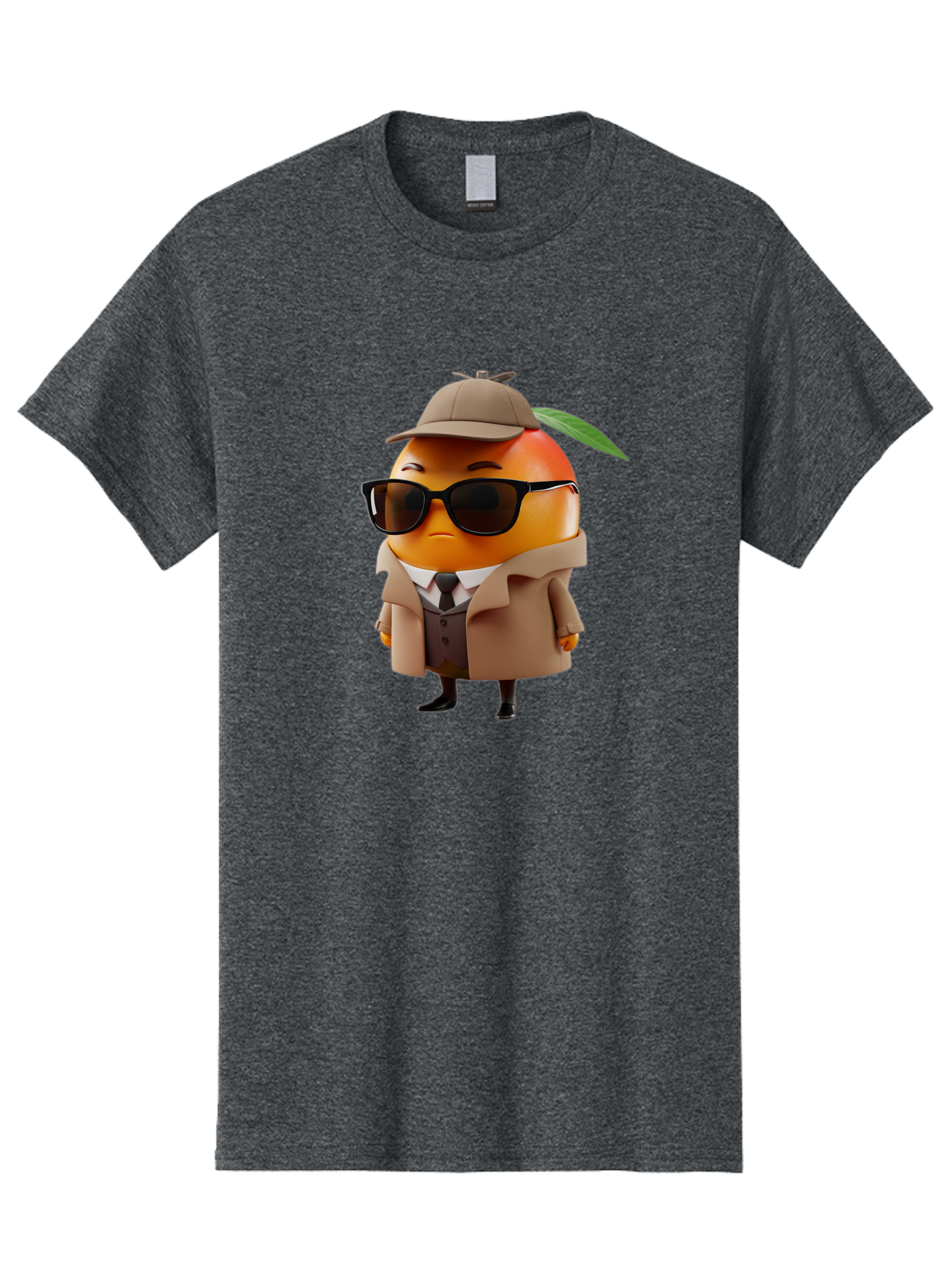 Orange-Detective Men'S Graphic Tee, 100% Cotton, Comfortable Casual Summer Wear, Machine Washable, Orange Character, Detective Orange, Anthropomorphic Fruit, Sunglasses, Trench Coat, Fedora Hat, Leaf Hatband, Stylish Outfit, Cartoon Character, Bac202