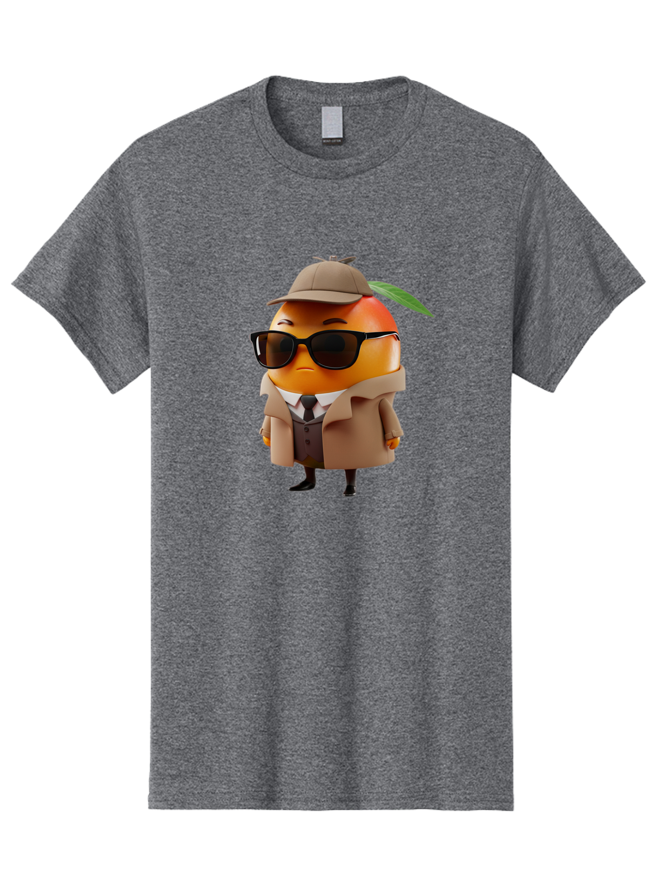 Orange-Detective Men'S Graphic Tee, 100% Cotton, Comfortable Casual Summer Wear, Machine Washable, Orange Character, Detective Orange, Anthropomorphic Fruit, Sunglasses, Trench Coat, Fedora Hat, Leaf Hatband, Stylish Outfit, Cartoon Character, Bac202