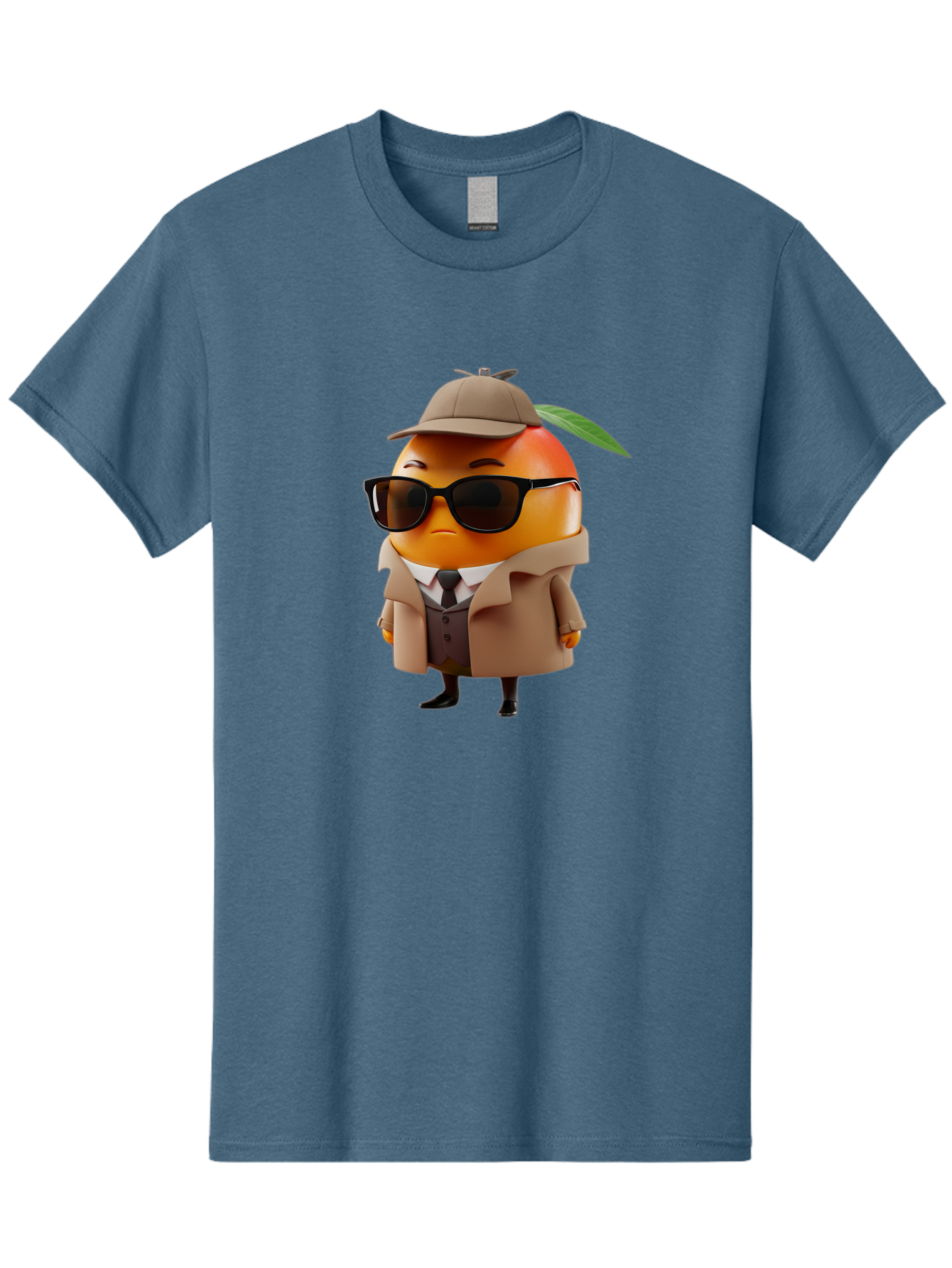 Orange-Detective Men'S Graphic Tee, 100% Cotton, Comfortable Casual Summer Wear, Machine Washable, Orange Character, Detective Orange, Anthropomorphic Fruit, Sunglasses, Trench Coat, Fedora Hat, Leaf Hatband, Stylish Outfit, Cartoon Character, Bac202