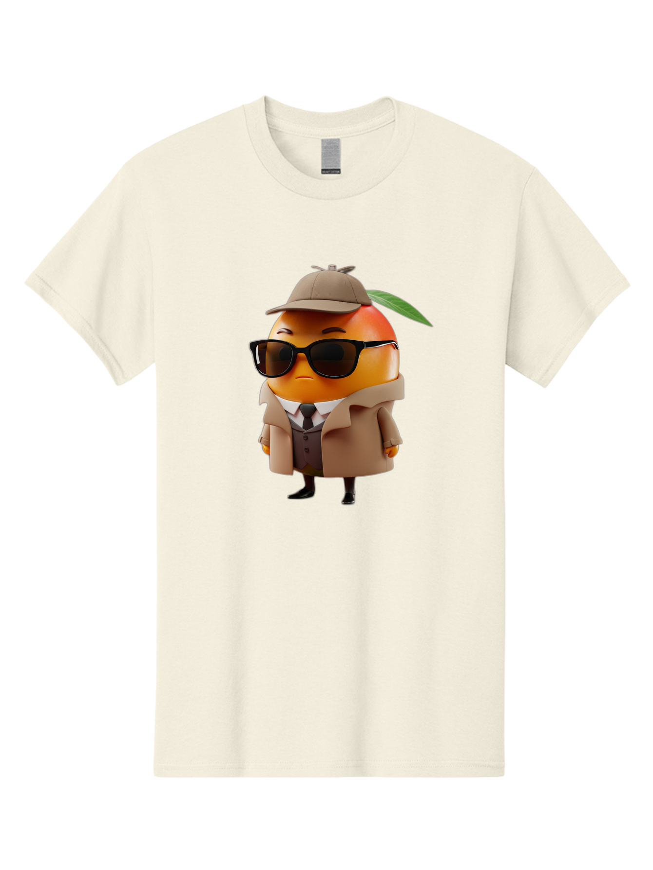 Orange-Detective Men'S Graphic Tee, 100% Cotton, Comfortable Casual Summer Wear, Machine Washable, Orange Character, Detective Orange, Anthropomorphic Fruit, Sunglasses, Trench Coat, Fedora Hat, Leaf Hatband, Stylish Outfit, Cartoon Character, Bac202