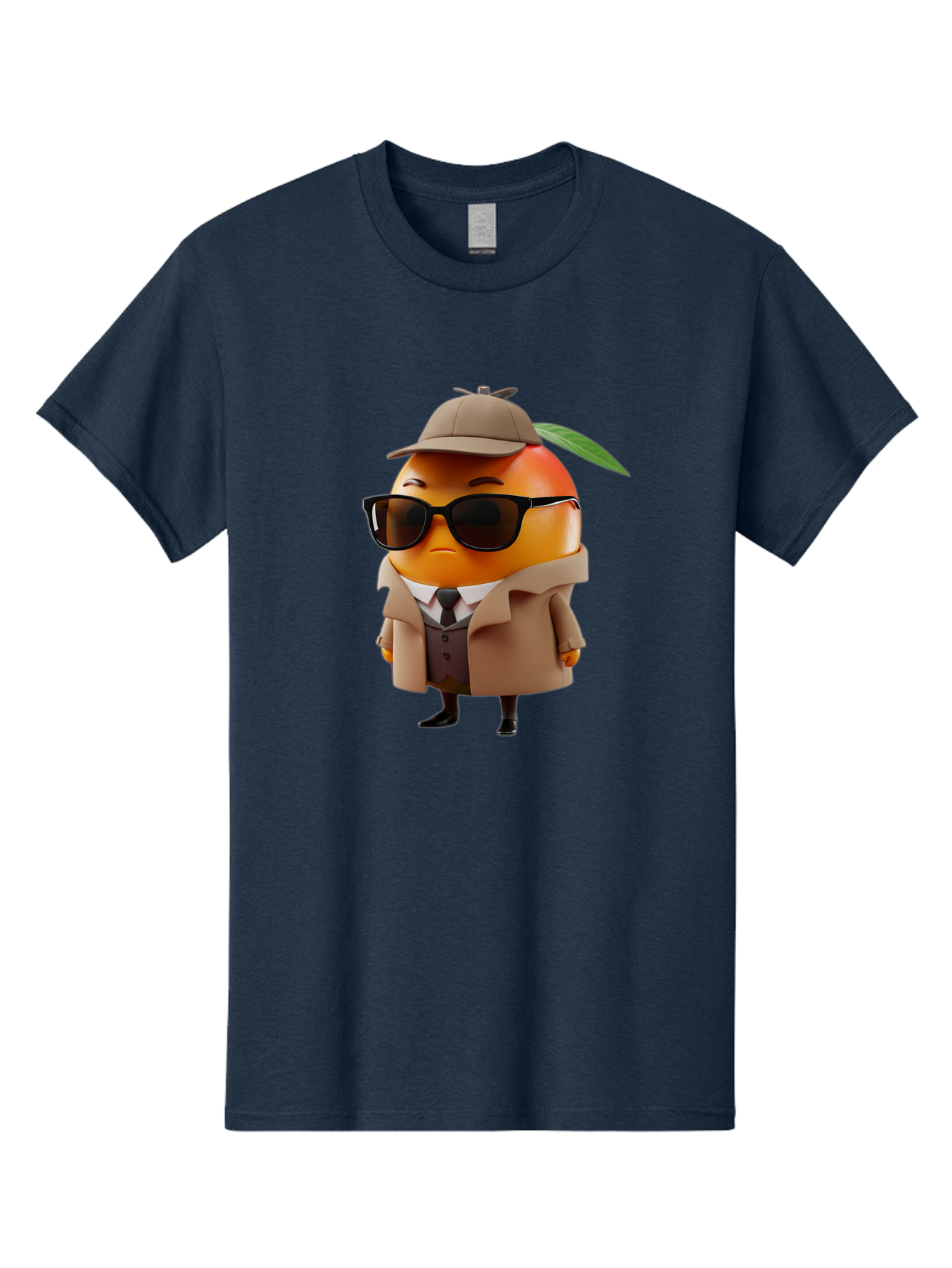 Orange-Detective Men'S Graphic Tee, 100% Cotton, Comfortable Casual Summer Wear, Machine Washable, Orange Character, Detective Orange, Anthropomorphic Fruit, Sunglasses, Trench Coat, Fedora Hat, Leaf Hatband, Stylish Outfit, Cartoon Character, Bac202