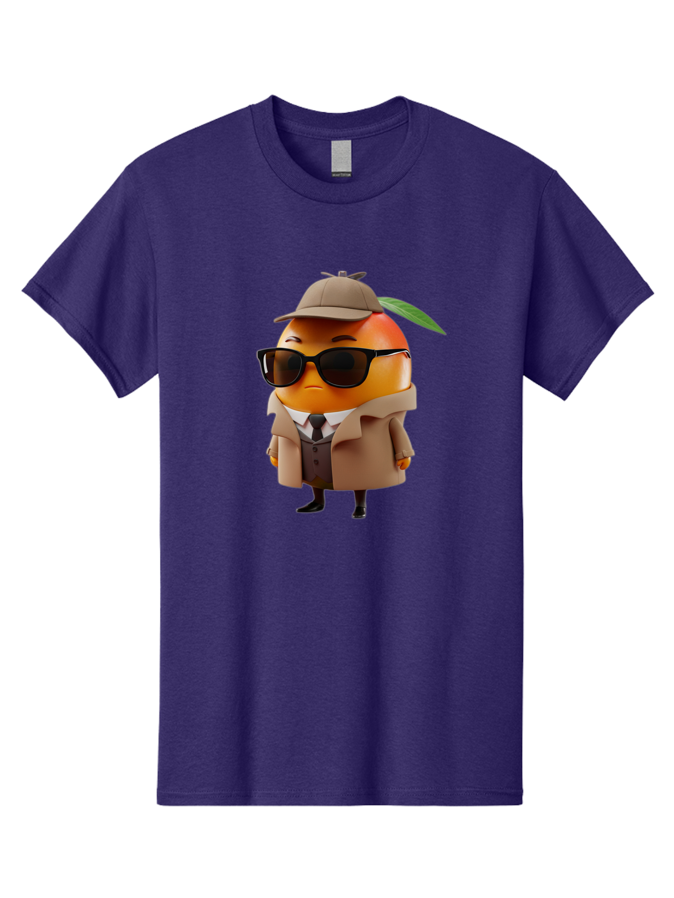 Orange-Detective Men'S Graphic Tee, 100% Cotton, Comfortable Casual Summer Wear, Machine Washable, Orange Character, Detective Orange, Anthropomorphic Fruit, Sunglasses, Trench Coat, Fedora Hat, Leaf Hatband, Stylish Outfit, Cartoon Character, Bac202