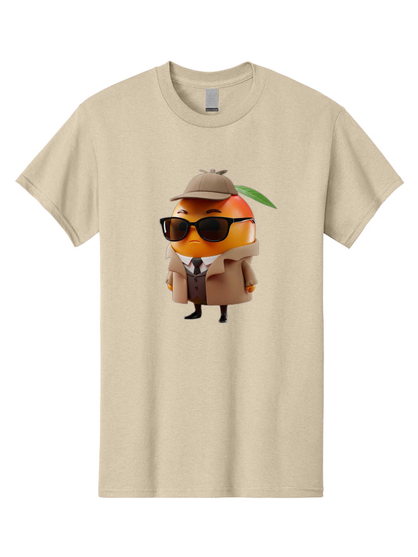 Orange-Detective Men'S Graphic Tee, 100% Cotton, Comfortable Casual Summer Wear, Machine Washable, Orange Character, Detective Orange, Anthropomorphic Fruit, Sunglasses, Trench Coat, Fedora Hat, Leaf Hatband, Stylish Outfit, Cartoon Character, Bac202