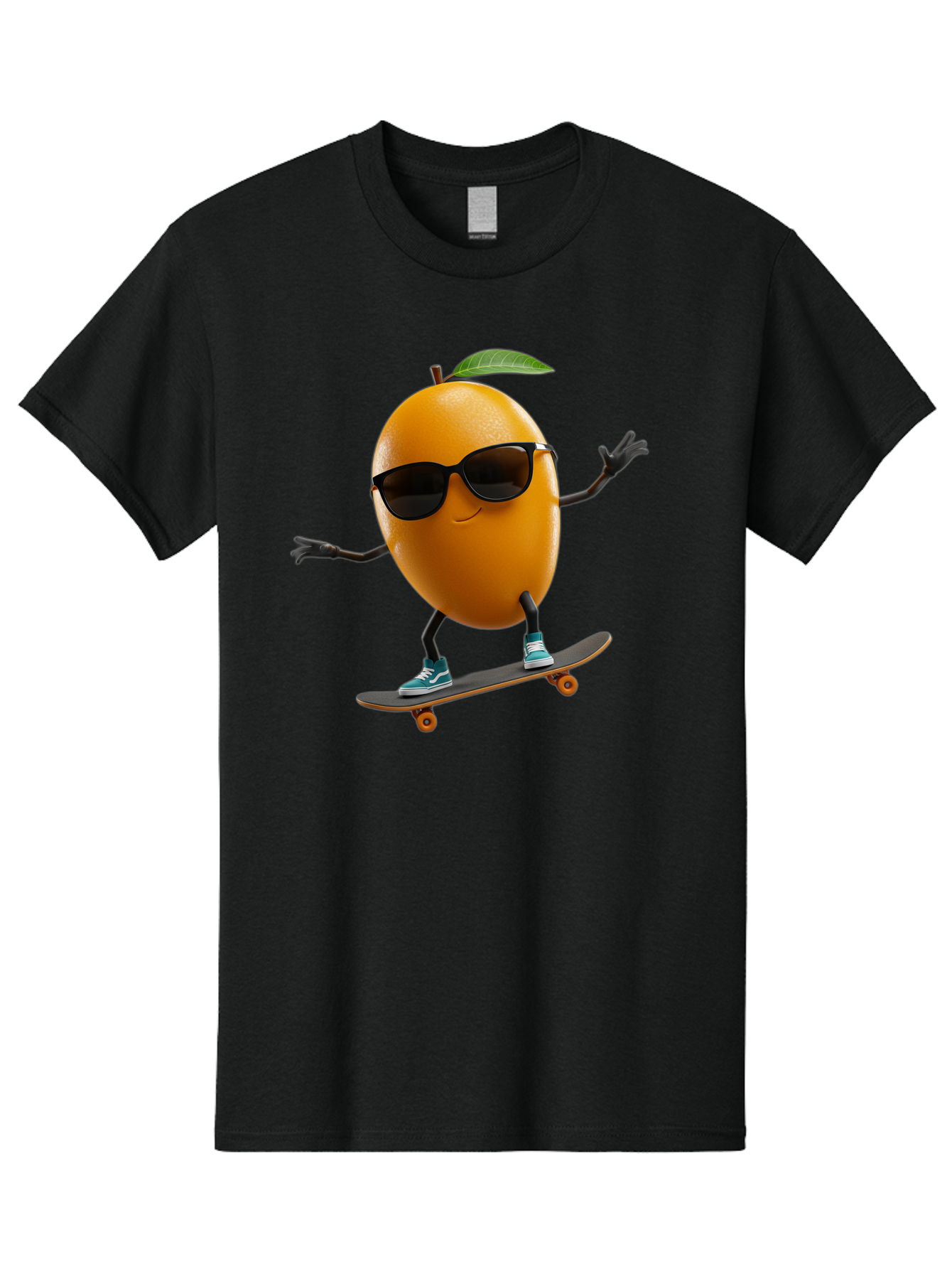 Orange-Skateboarder Men'S Graphic Tee, 100% Cotton, Comfortable Casual Summer Wear, Machine Washable, Cartoon Orange Character, Skateboarding, Sunglasses, Sneakers, Fun, Playful, Vibrant, Citrus Fruit Animation, Orange Skateboarder, Bac203