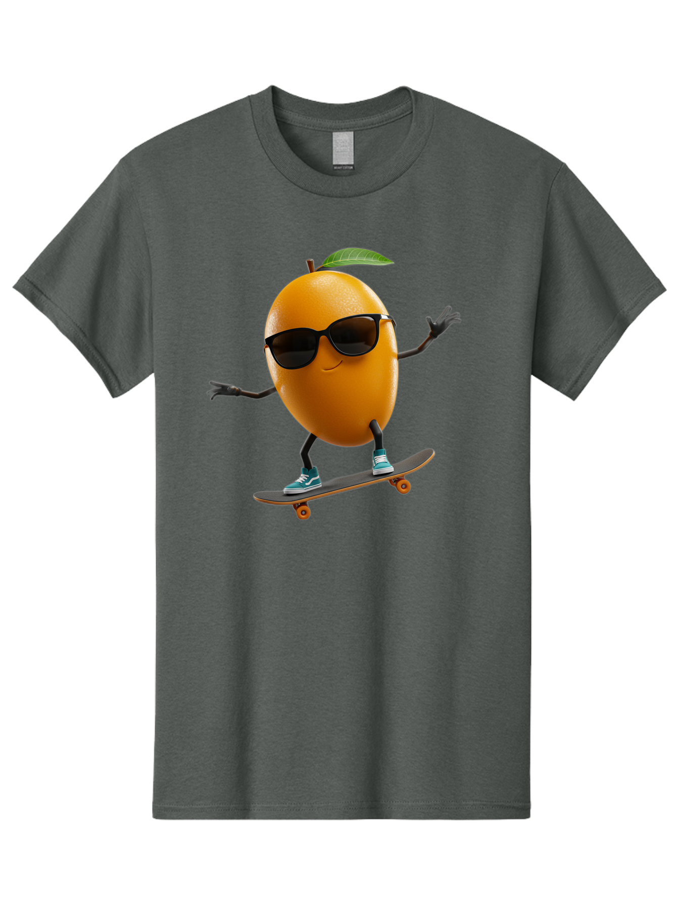 Orange-Skateboarder Men'S Graphic Tee, 100% Cotton, Comfortable Casual Summer Wear, Machine Washable, Cartoon Orange Character, Skateboarding, Sunglasses, Sneakers, Fun, Playful, Vibrant, Citrus Fruit Animation, Orange Skateboarder, Bac203