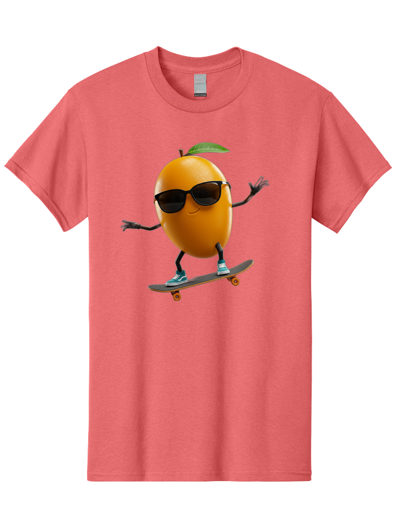 Orange-Skateboarder Men'S Graphic Tee, 100% Cotton, Comfortable Casual Summer Wear, Machine Washable, Cartoon Orange Character, Skateboarding, Sunglasses, Sneakers, Fun, Playful, Vibrant, Citrus Fruit Animation, Orange Skateboarder, Bac203