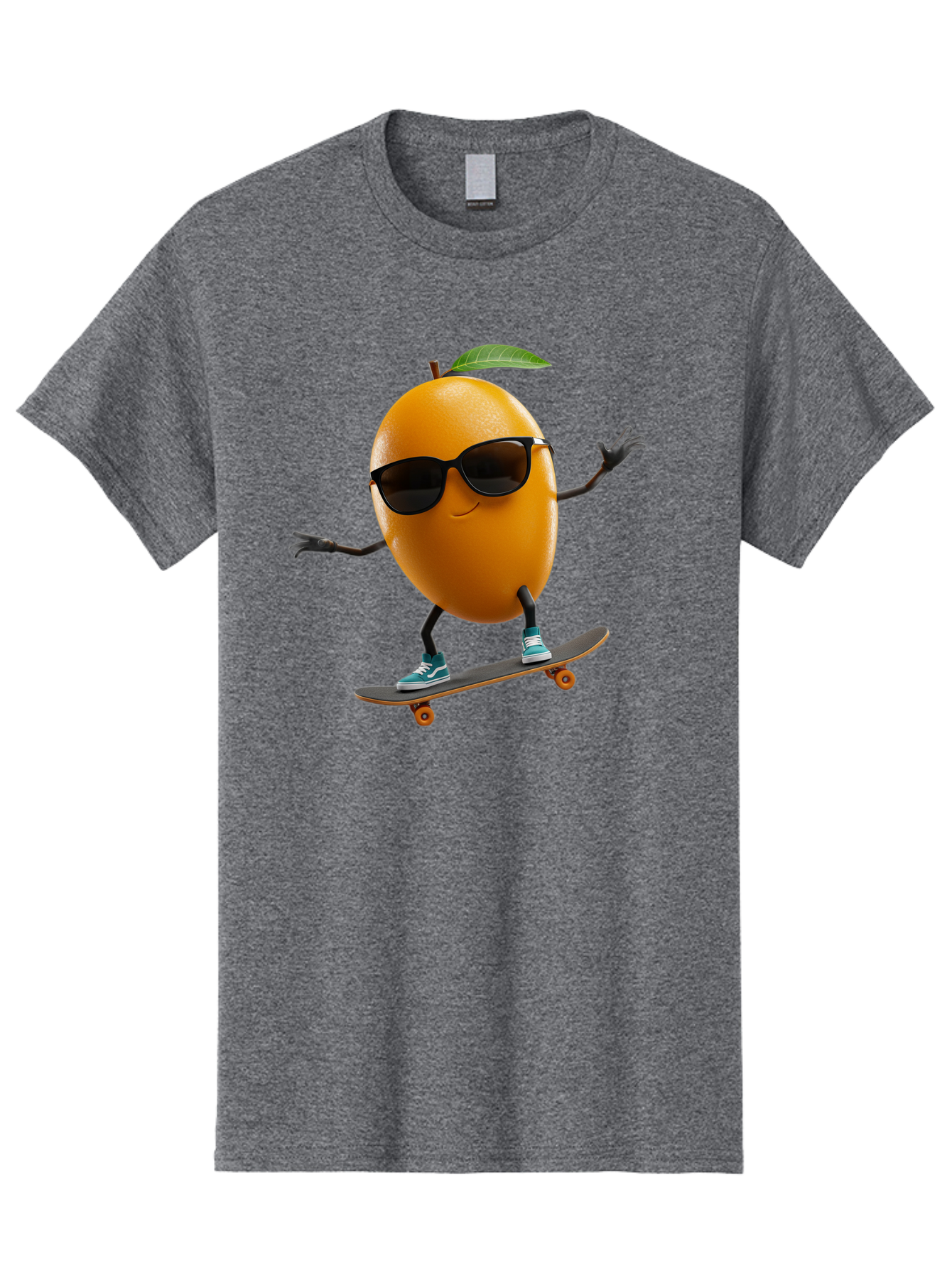 Orange-Skateboarder Men'S Graphic Tee, 100% Cotton, Comfortable Casual Summer Wear, Machine Washable, Cartoon Orange Character, Skateboarding, Sunglasses, Sneakers, Fun, Playful, Vibrant, Citrus Fruit Animation, Orange Skateboarder, Bac203