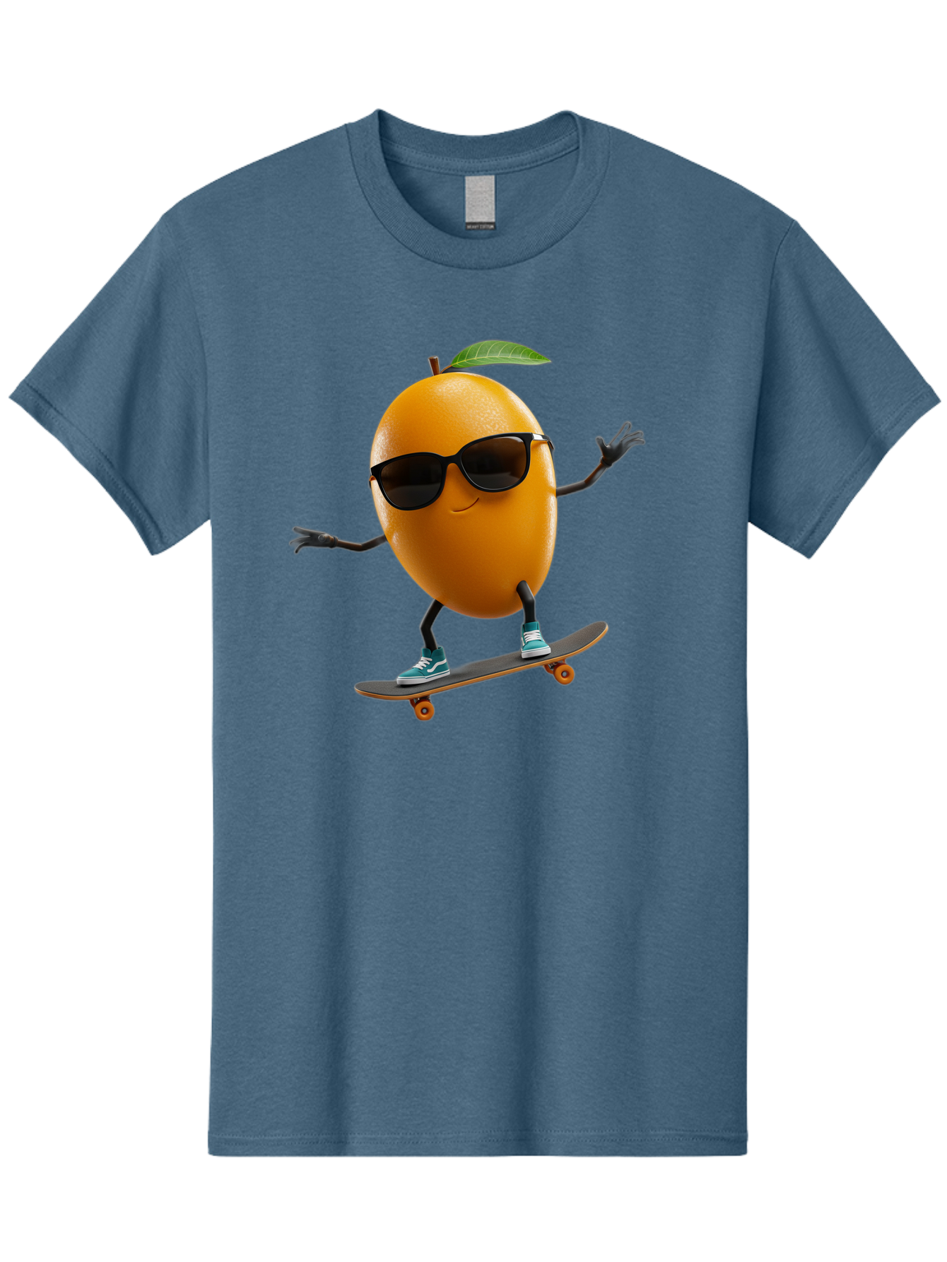 Orange-Skateboarder Men'S Graphic Tee, 100% Cotton, Comfortable Casual Summer Wear, Machine Washable, Cartoon Orange Character, Skateboarding, Sunglasses, Sneakers, Fun, Playful, Vibrant, Citrus Fruit Animation, Orange Skateboarder, Bac203