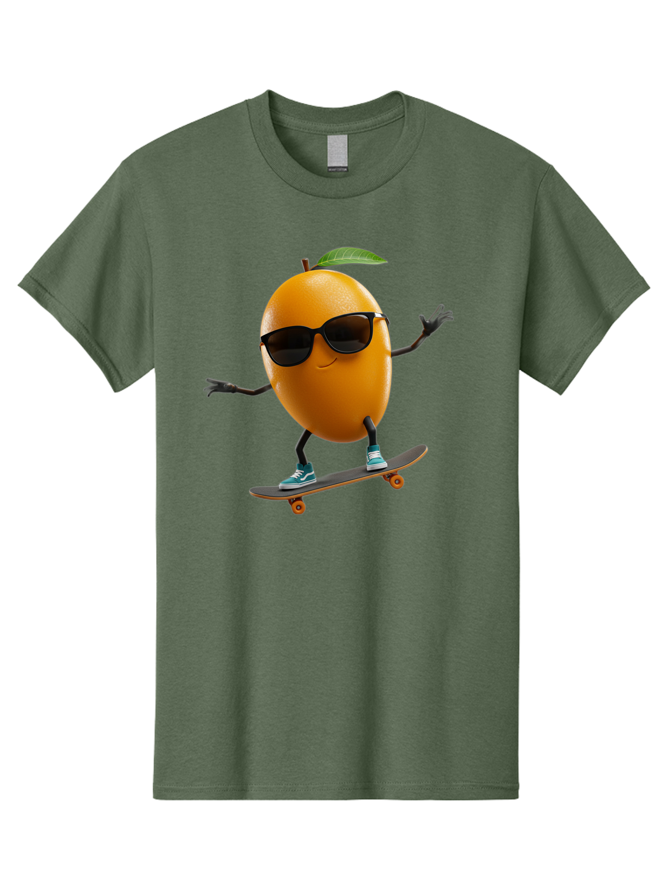 Orange-Skateboarder Men'S Graphic Tee, 100% Cotton, Comfortable Casual Summer Wear, Machine Washable, Cartoon Orange Character, Skateboarding, Sunglasses, Sneakers, Fun, Playful, Vibrant, Citrus Fruit Animation, Orange Skateboarder, Bac203