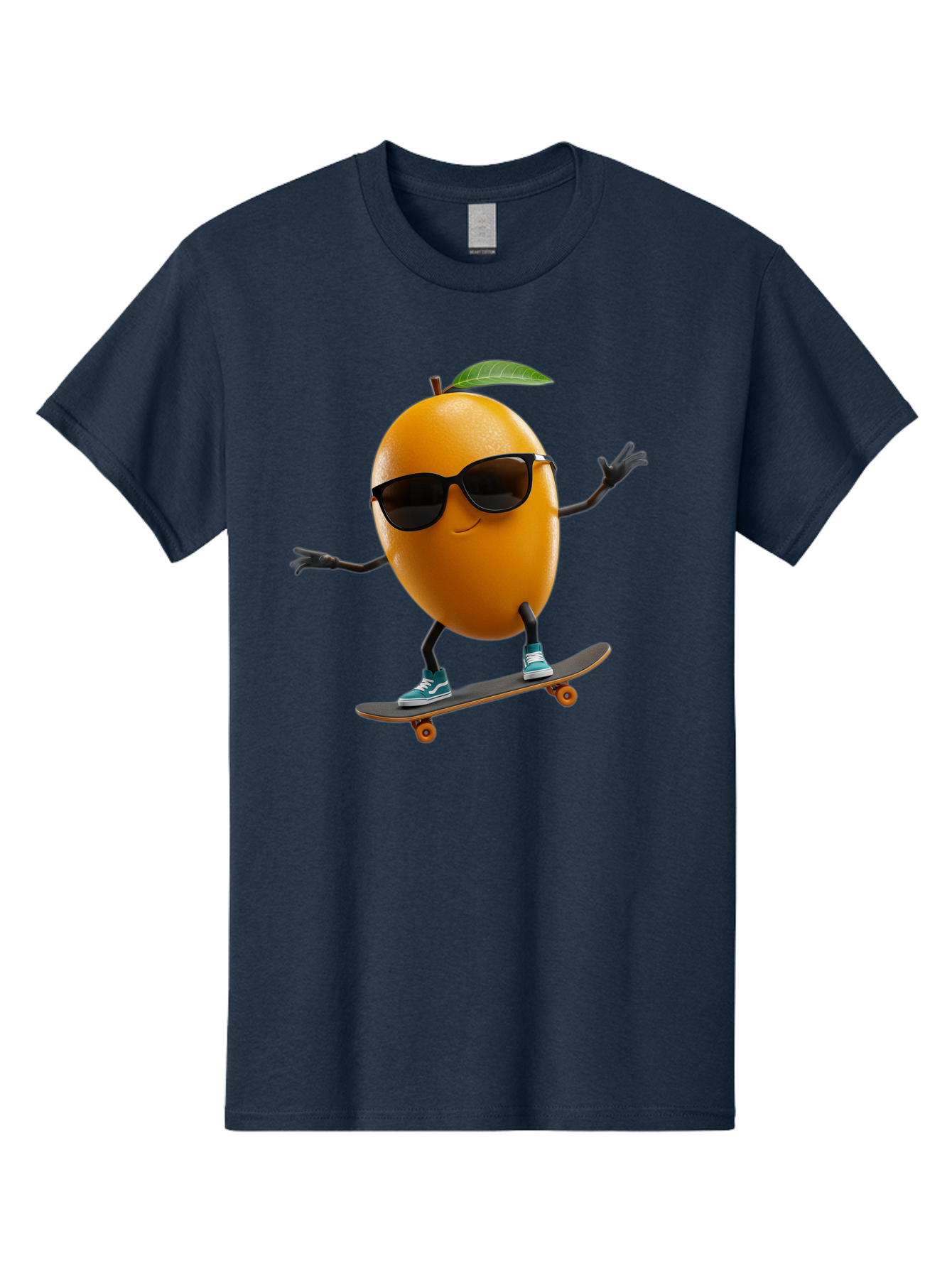 Orange-Skateboarder Men'S Graphic Tee, 100% Cotton, Comfortable Casual Summer Wear, Machine Washable, Cartoon Orange Character, Skateboarding, Sunglasses, Sneakers, Fun, Playful, Vibrant, Citrus Fruit Animation, Orange Skateboarder, Bac203