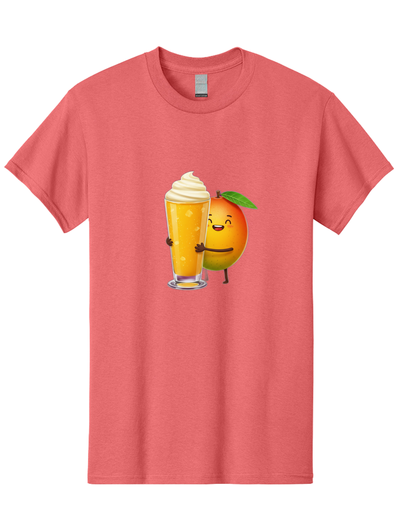 Orange-Smoothie Men'S Graphic Tee, 100% Cotton, Comfortable Casual Summer Wear, Machine Washable, Mango Smoothie, Creamy Texture, Orange Drink, Whipped Cream Topping, Cartoon Mango, Smiling Fruit, Happy Character, Refreshing Beverage, Bac204