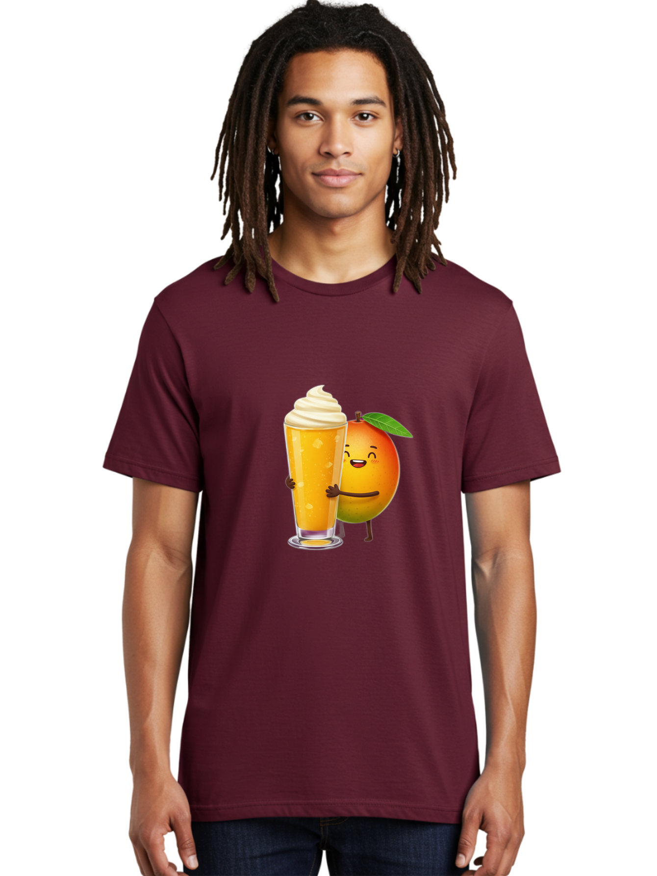 Orange-Smoothie Men'S Graphic Tee, 100% Cotton, Comfortable Casual Summer Wear, Machine Washable, Mango Smoothie, Creamy Texture, Orange Drink, Whipped Cream Topping, Cartoon Mango, Smiling Fruit, Happy Character, Refreshing Beverage, Bac204