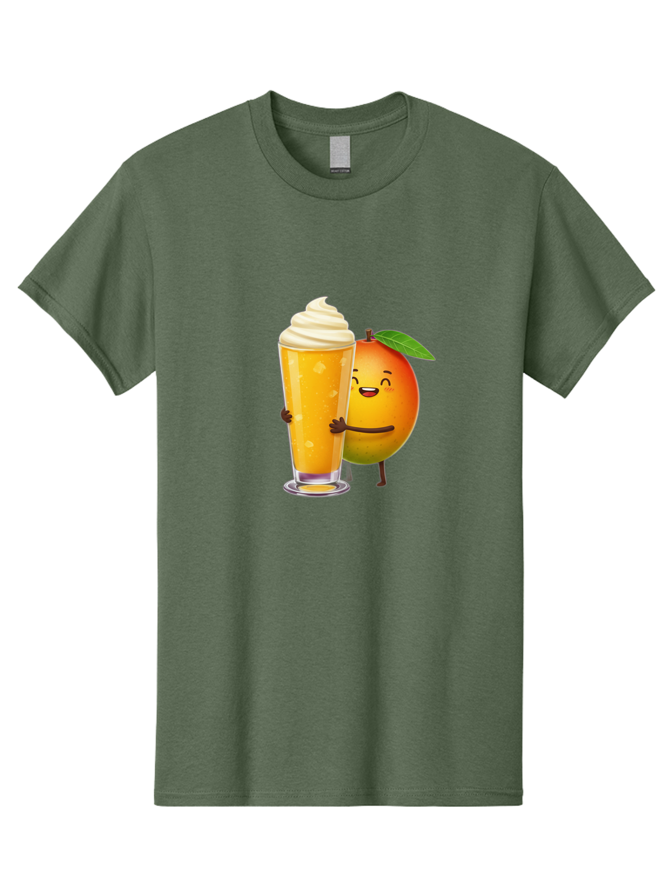 Orange-Smoothie Men'S Graphic Tee, 100% Cotton, Comfortable Casual Summer Wear, Machine Washable, Mango Smoothie, Creamy Texture, Orange Drink, Whipped Cream Topping, Cartoon Mango, Smiling Fruit, Happy Character, Refreshing Beverage, Bac204