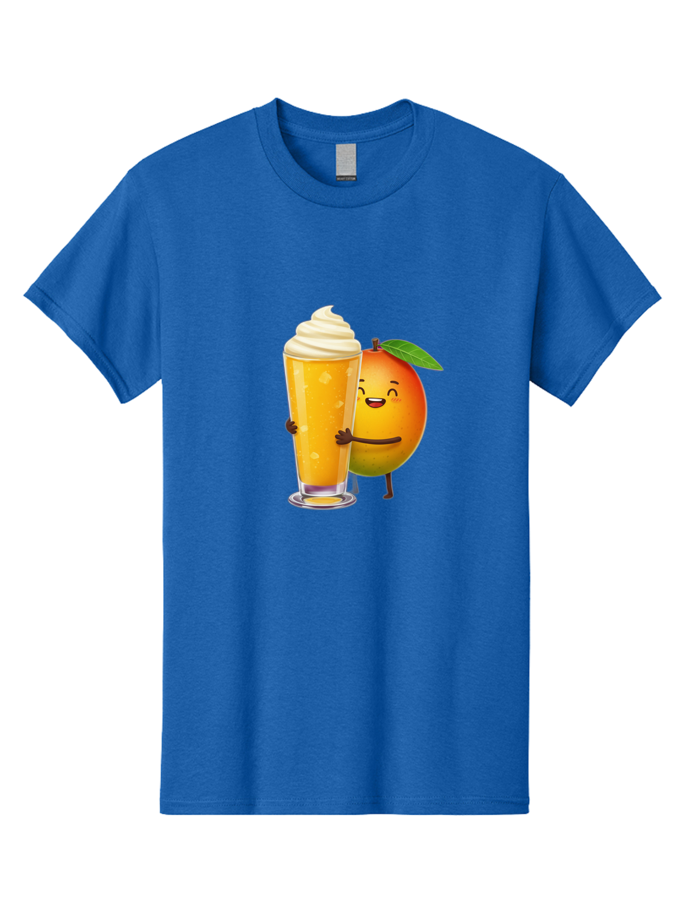 Orange-Smoothie Men'S Graphic Tee, 100% Cotton, Comfortable Casual Summer Wear, Machine Washable, Mango Smoothie, Creamy Texture, Orange Drink, Whipped Cream Topping, Cartoon Mango, Smiling Fruit, Happy Character, Refreshing Beverage, Bac204