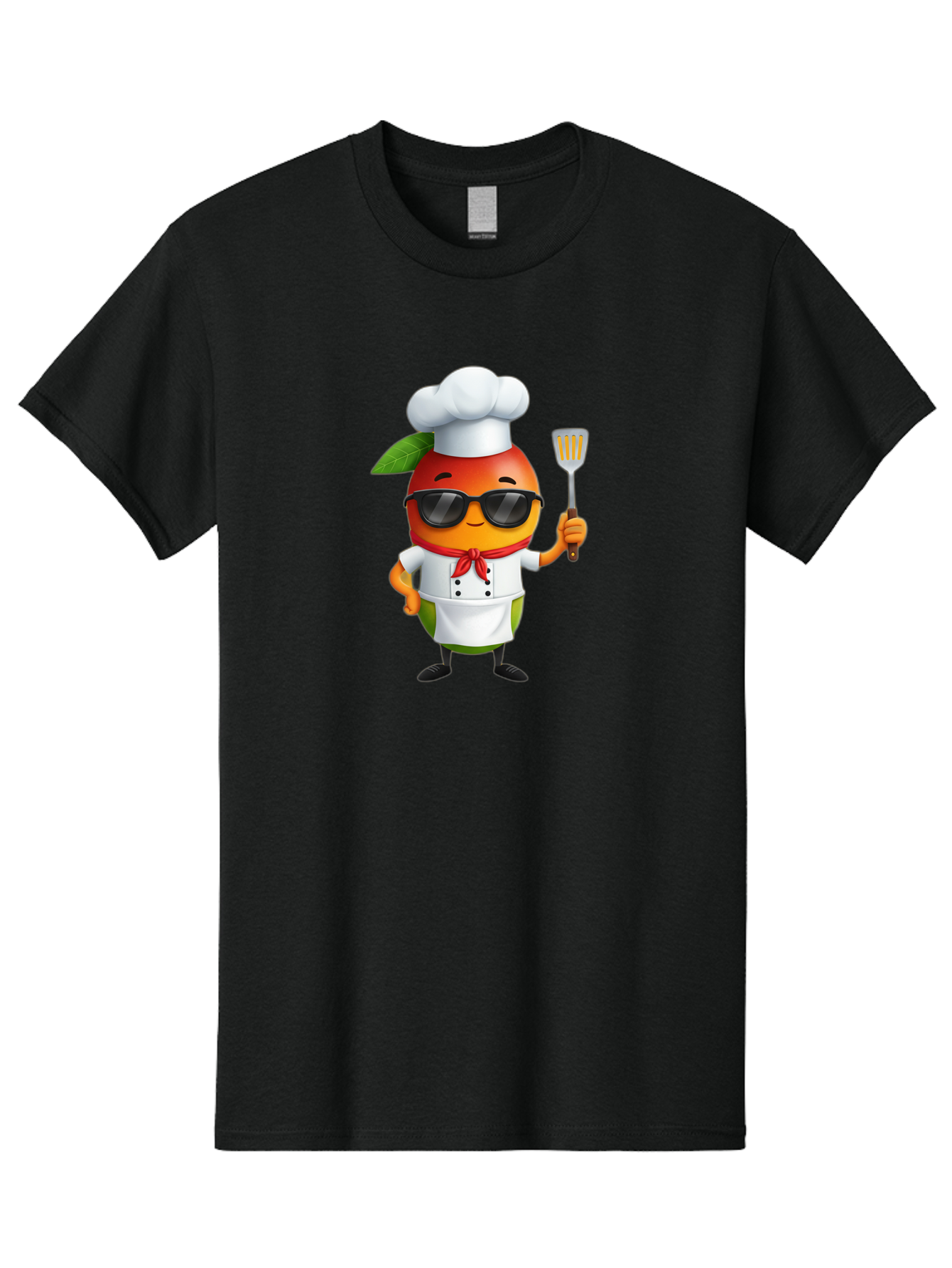 Papaya-Chef Men'S Graphic Tee, 100% Cotton, Comfortable Casual Summer Wear, Machine Washable, Cartoon Papaya, Chef Character, Cooking Illustration, Fun Kitchen, Papaya Mascot, Chef Hat, Sunglasses, Red Bandana, Kitchen Utensils, Bac208