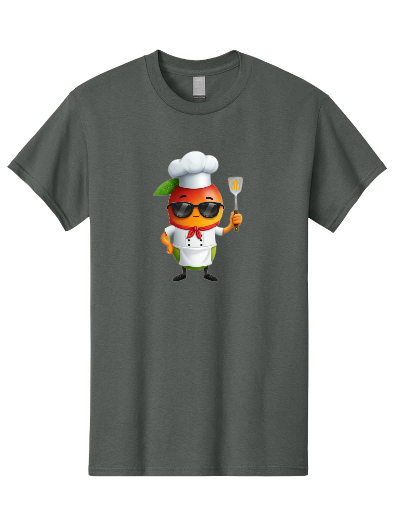Papaya-Chef Men'S Graphic Tee, 100% Cotton, Comfortable Casual Summer Wear, Machine Washable, Cartoon Papaya, Chef Character, Cooking Illustration, Fun Kitchen, Papaya Mascot, Chef Hat, Sunglasses, Red Bandana, Kitchen Utensils, Bac208
