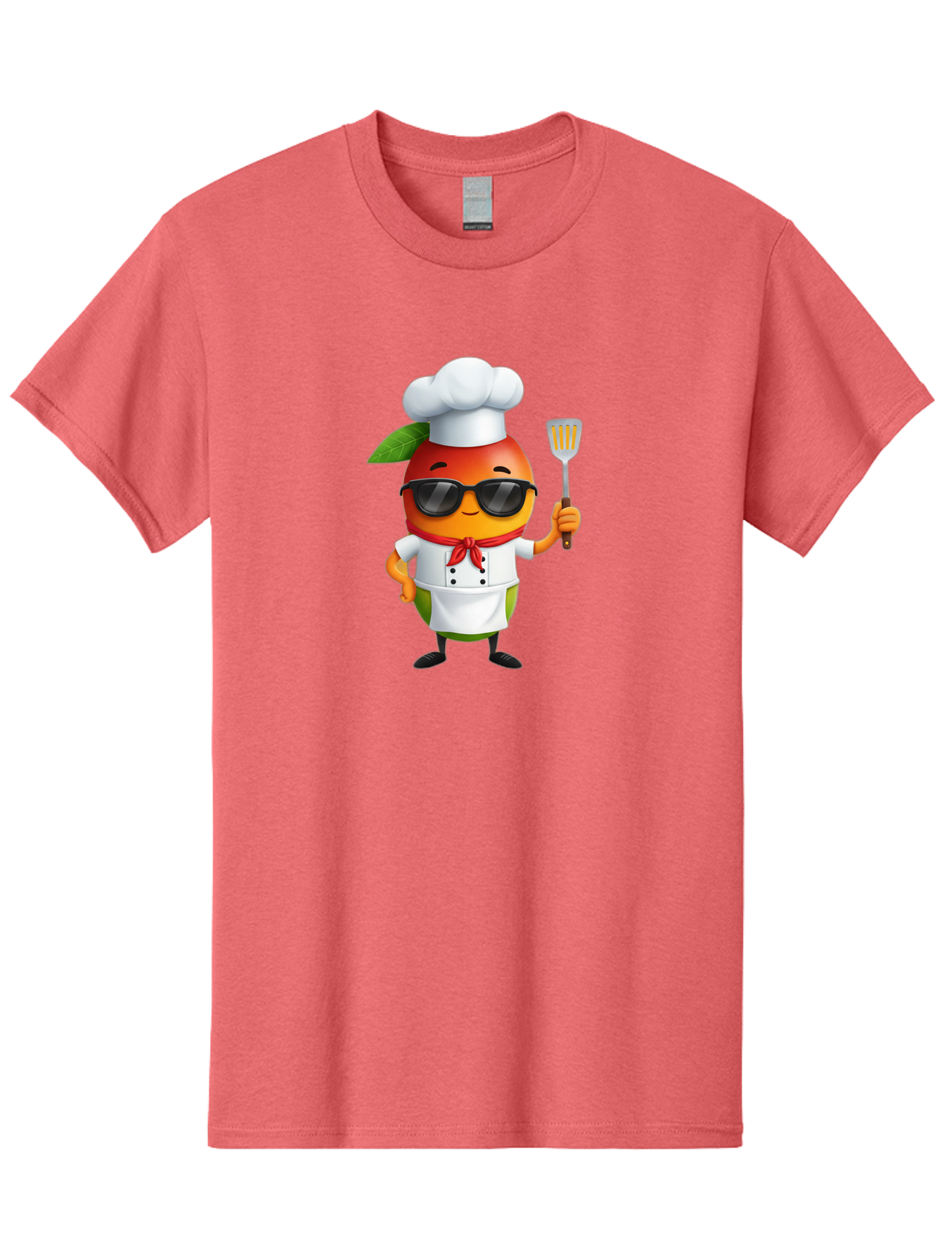 Papaya-Chef Men'S Graphic Tee, 100% Cotton, Comfortable Casual Summer Wear, Machine Washable, Cartoon Papaya, Chef Character, Cooking Illustration, Fun Kitchen, Papaya Mascot, Chef Hat, Sunglasses, Red Bandana, Kitchen Utensils, Bac208