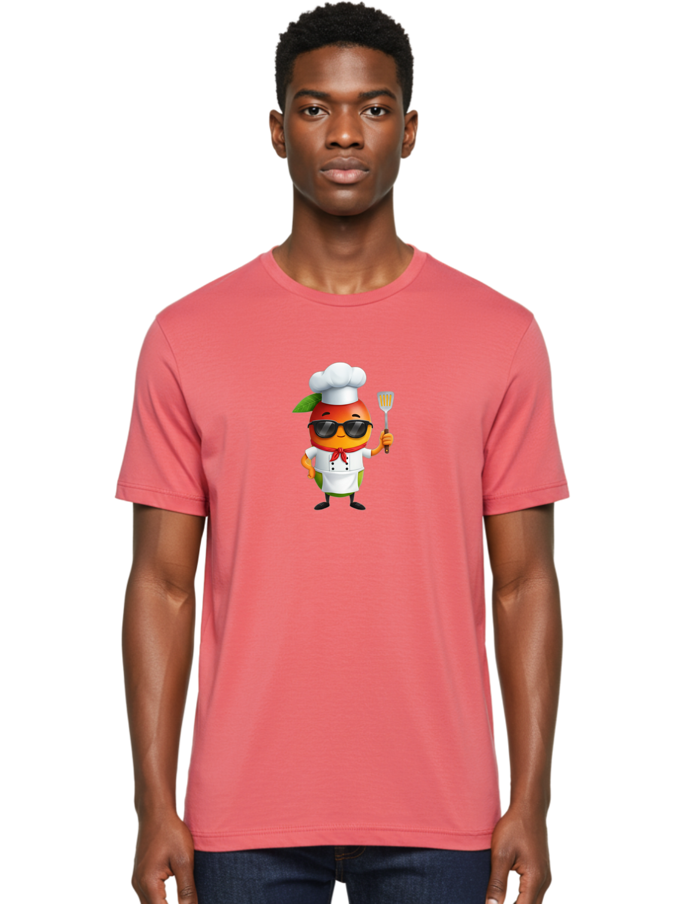Papaya-Chef Men'S Graphic Tee, 100% Cotton, Comfortable Casual Summer Wear, Machine Washable, Cartoon Papaya, Chef Character, Cooking Illustration, Fun Kitchen, Papaya Mascot, Chef Hat, Sunglasses, Red Bandana, Kitchen Utensils, Bac208