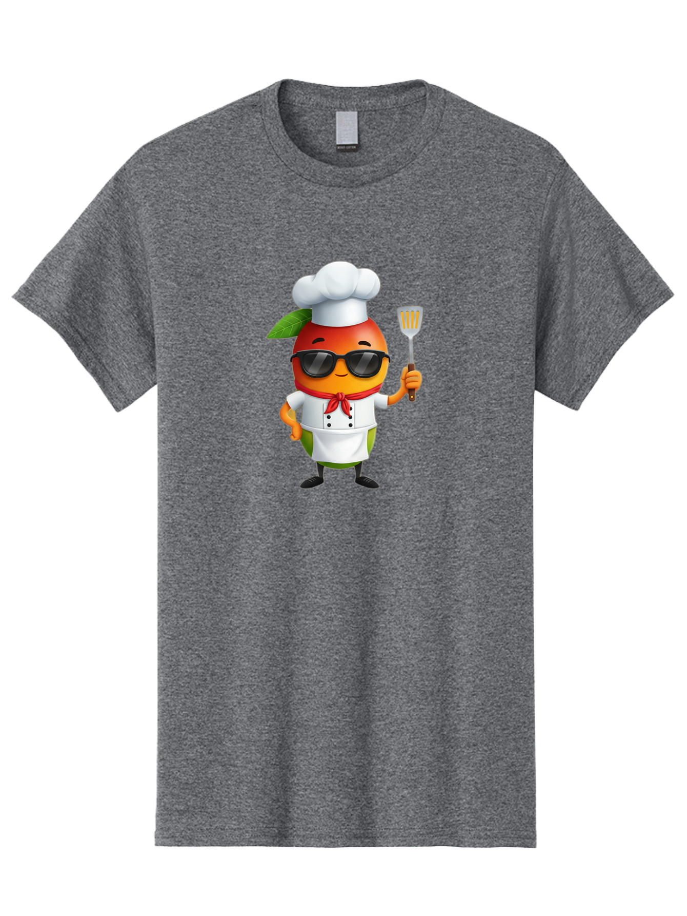 Papaya-Chef Men'S Graphic Tee, 100% Cotton, Comfortable Casual Summer Wear, Machine Washable, Cartoon Papaya, Chef Character, Cooking Illustration, Fun Kitchen, Papaya Mascot, Chef Hat, Sunglasses, Red Bandana, Kitchen Utensils, Bac208