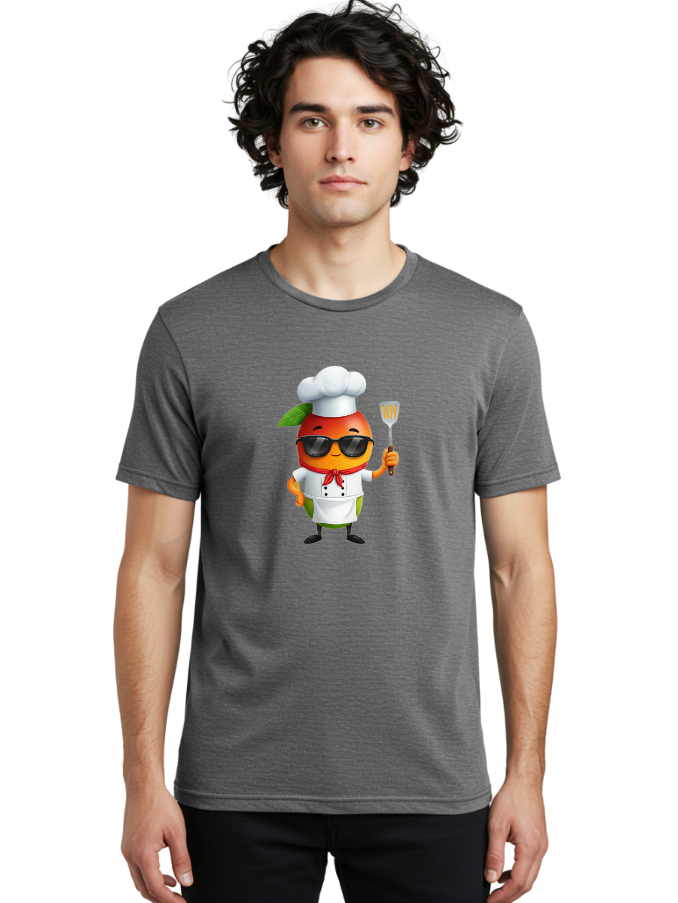 Papaya-Chef Men'S Graphic Tee, 100% Cotton, Comfortable Casual Summer Wear, Machine Washable, Cartoon Papaya, Chef Character, Cooking Illustration, Fun Kitchen, Papaya Mascot, Chef Hat, Sunglasses, Red Bandana, Kitchen Utensils, Bac208