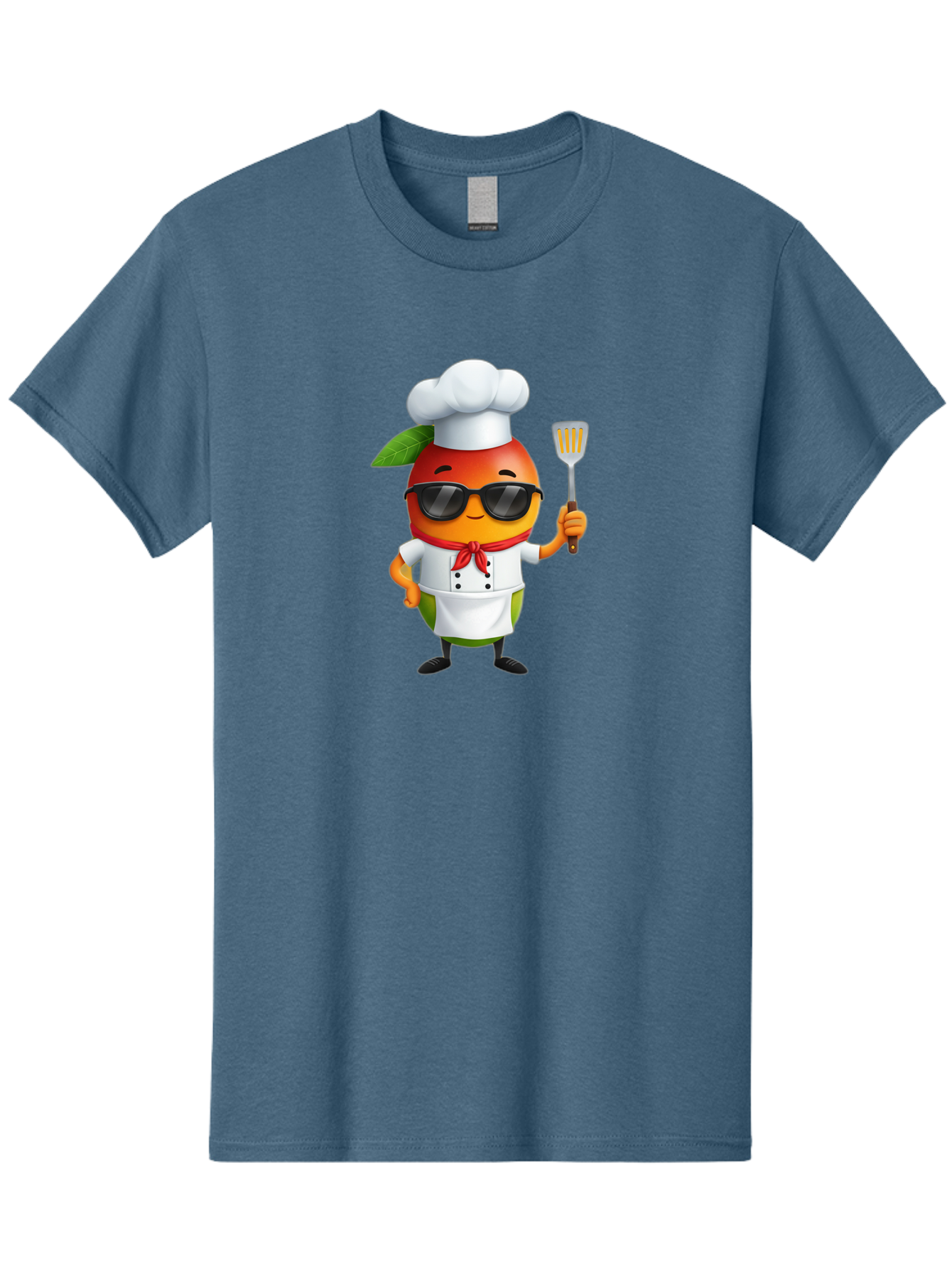 Papaya-Chef Men'S Graphic Tee, 100% Cotton, Comfortable Casual Summer Wear, Machine Washable, Cartoon Papaya, Chef Character, Cooking Illustration, Fun Kitchen, Papaya Mascot, Chef Hat, Sunglasses, Red Bandana, Kitchen Utensils, Bac208