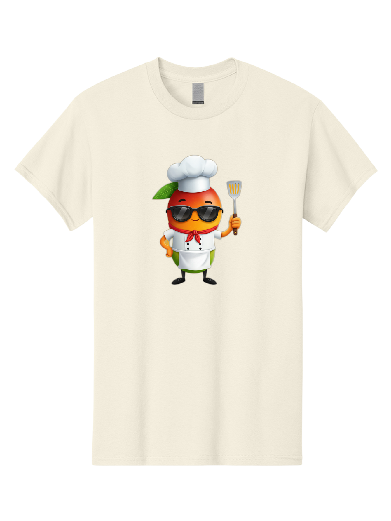 Papaya-Chef Men'S Graphic Tee, 100% Cotton, Comfortable Casual Summer Wear, Machine Washable, Cartoon Papaya, Chef Character, Cooking Illustration, Fun Kitchen, Papaya Mascot, Chef Hat, Sunglasses, Red Bandana, Kitchen Utensils, Bac208