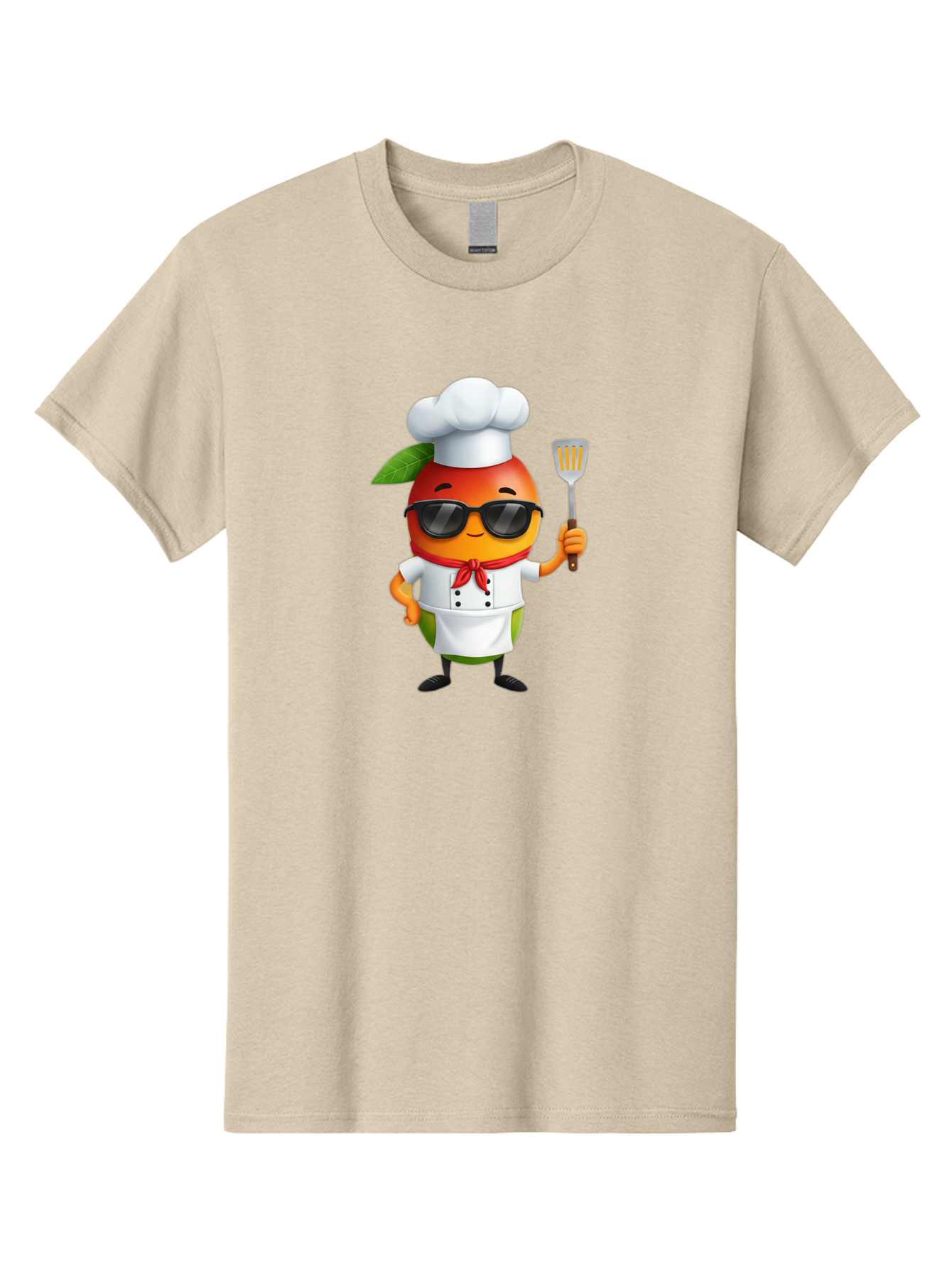 Papaya-Chef Men'S Graphic Tee, 100% Cotton, Comfortable Casual Summer Wear, Machine Washable, Cartoon Papaya, Chef Character, Cooking Illustration, Fun Kitchen, Papaya Mascot, Chef Hat, Sunglasses, Red Bandana, Kitchen Utensils, Bac208