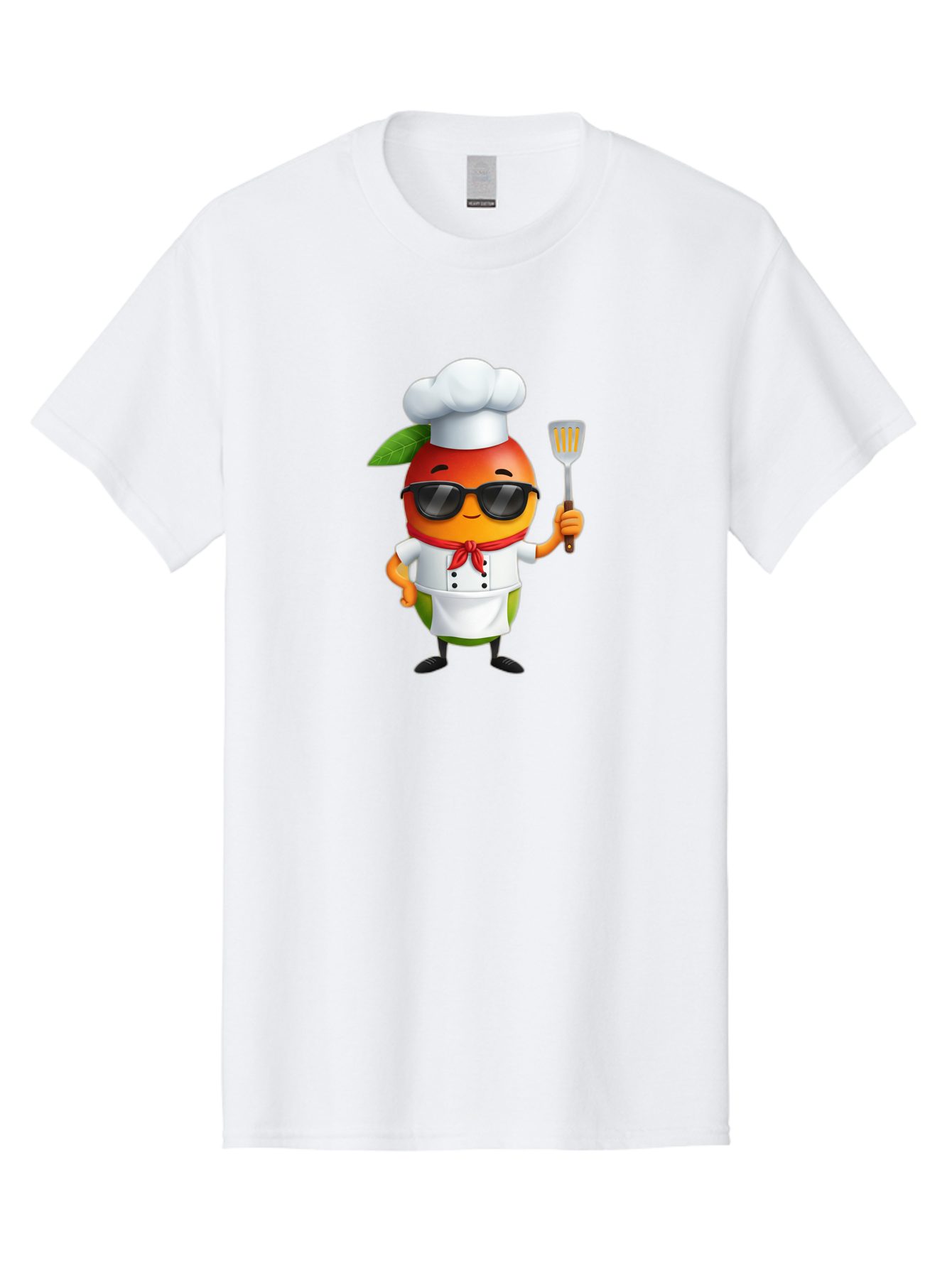 Papaya-Chef Men'S Graphic Tee, 100% Cotton, Comfortable Casual Summer Wear, Machine Washable, Cartoon Papaya, Chef Character, Cooking Illustration, Fun Kitchen, Papaya Mascot, Chef Hat, Sunglasses, Red Bandana, Kitchen Utensils, Bac208
