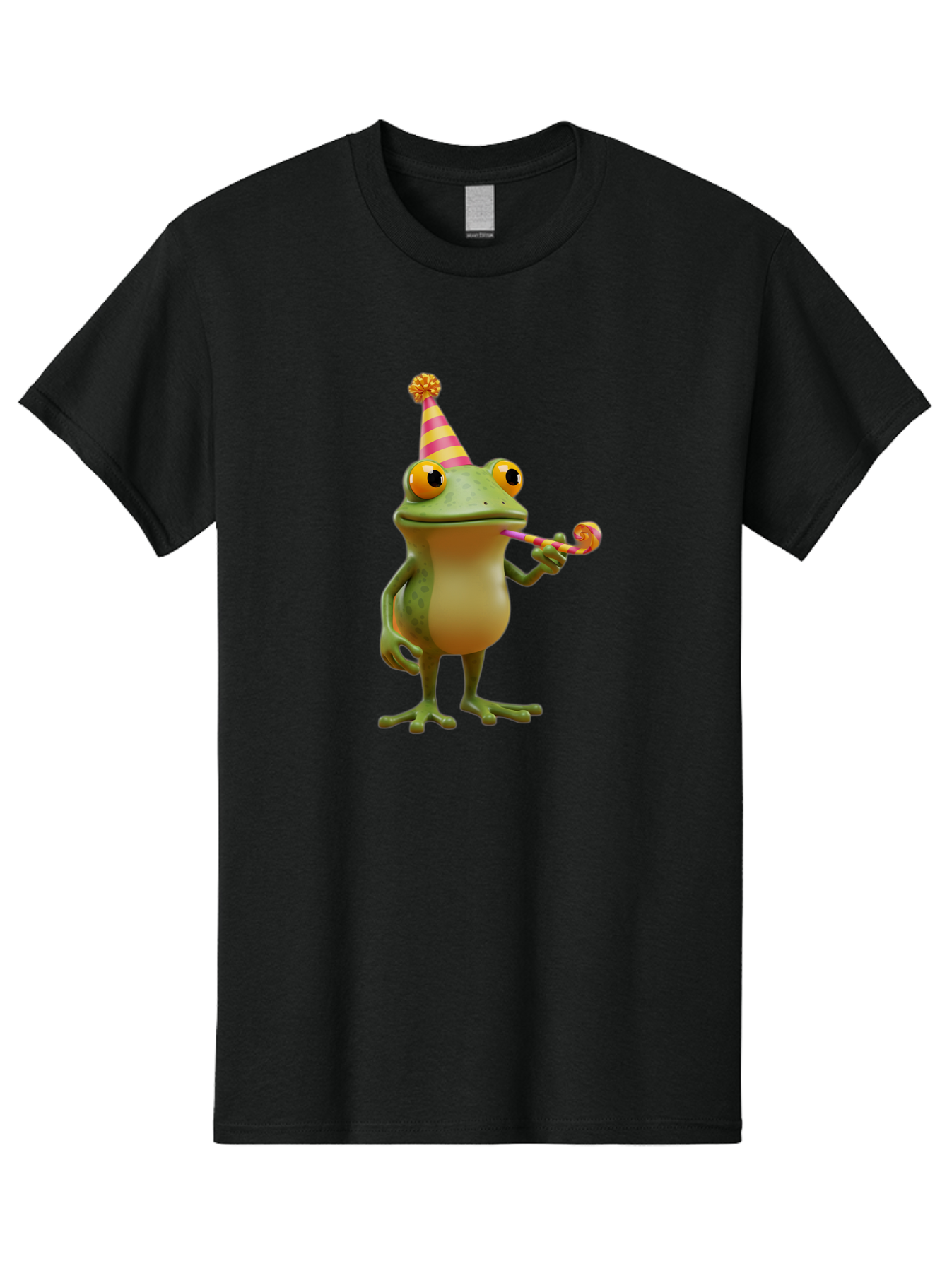 Party-Frog-2 Men'S Graphic Tee, 100% Cotton, Comfortable Casual Summer Wear, Machine Washable, Funny Cartoon Frog, Party Hat, Blowout Noise Maker, Playful Gesture, Whimsical Character, Vibrant Colors, Celebratory Mood, Comical Image, Bac210
