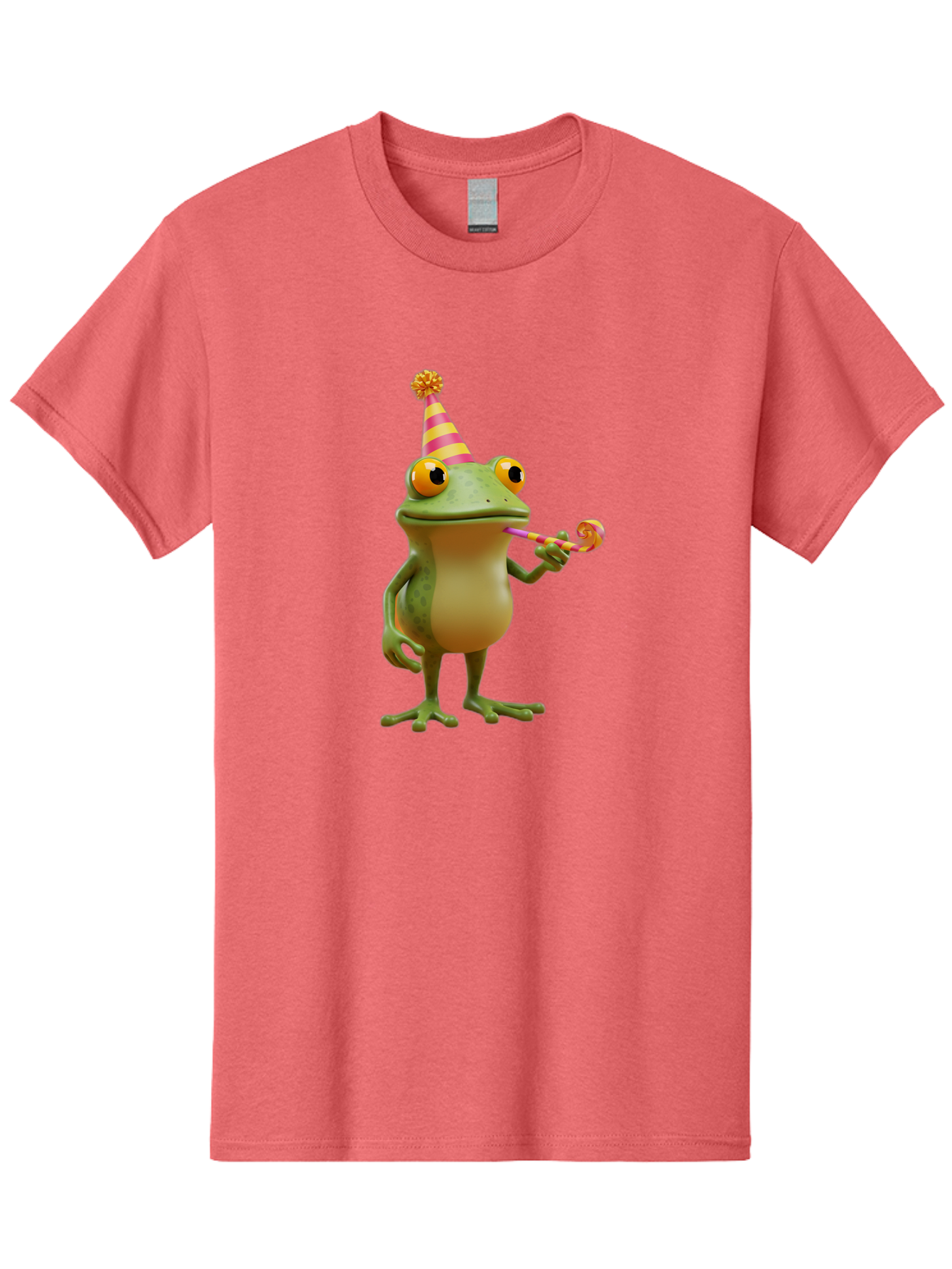 Party-Frog-2 Men'S Graphic Tee, 100% Cotton, Comfortable Casual Summer Wear, Machine Washable, Funny Cartoon Frog, Party Hat, Blowout Noise Maker, Playful Gesture, Whimsical Character, Vibrant Colors, Celebratory Mood, Comical Image, Bac210