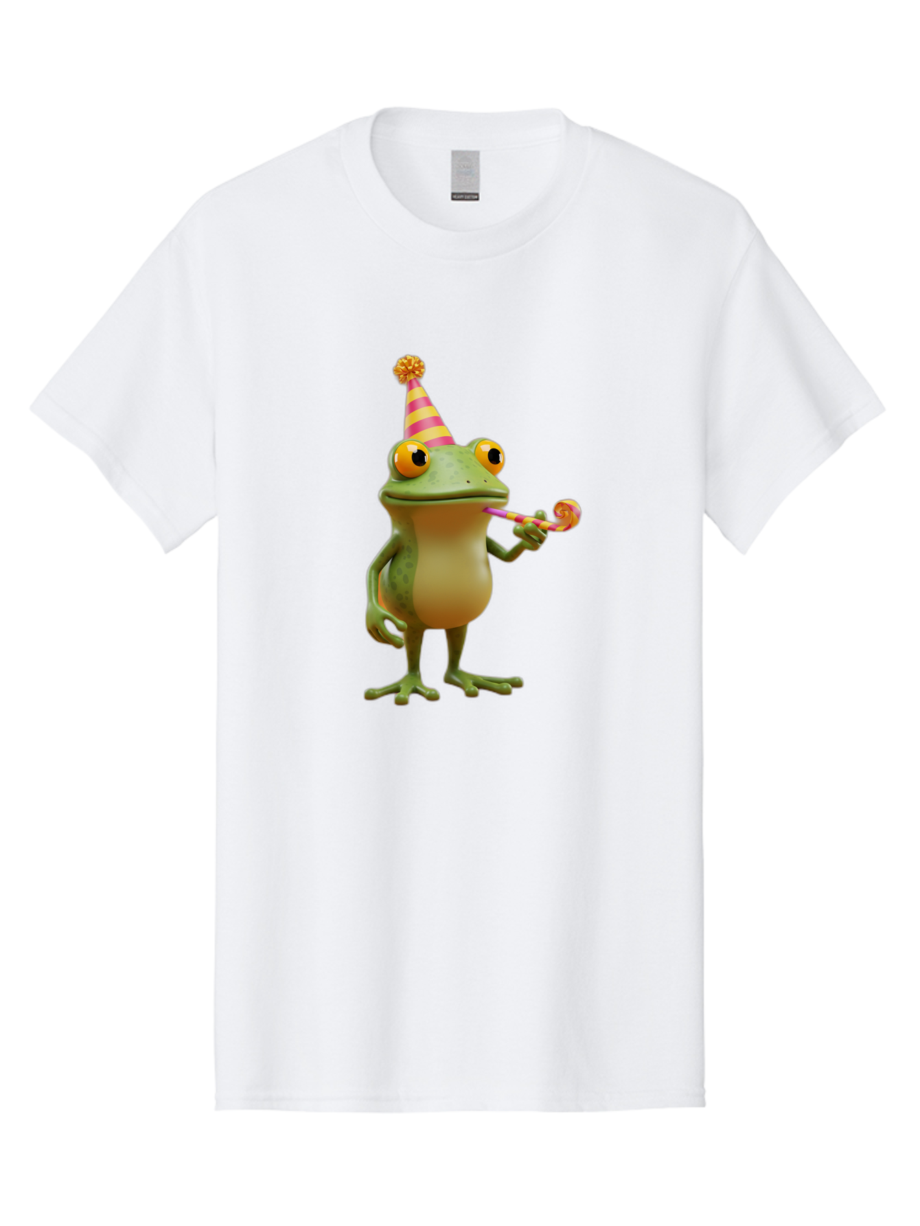 Party-Frog-2 Men'S Graphic Tee, 100% Cotton, Comfortable Casual Summer Wear, Machine Washable, Funny Cartoon Frog, Party Hat, Blowout Noise Maker, Playful Gesture, Whimsical Character, Vibrant Colors, Celebratory Mood, Comical Image, Bac210