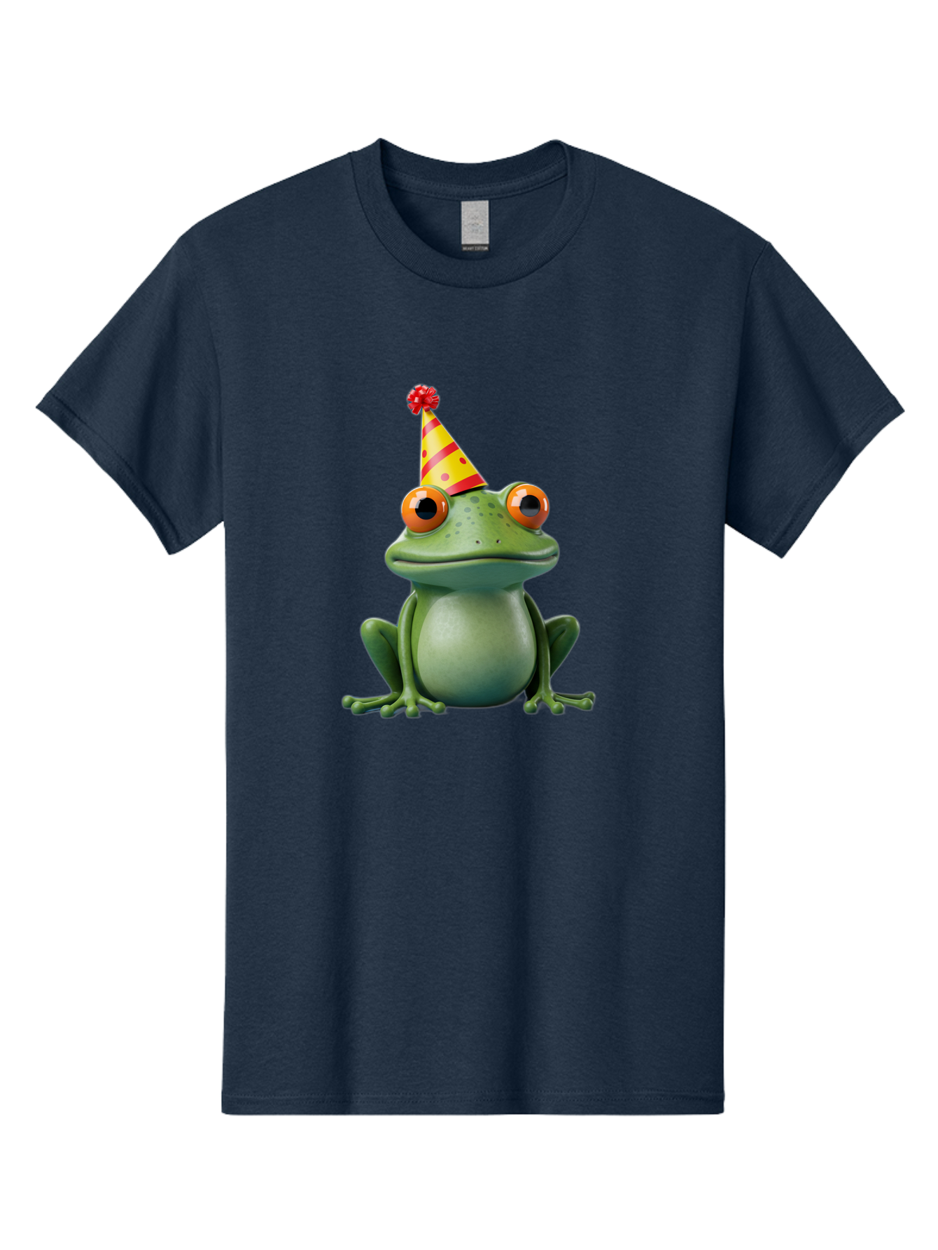 Party-Frog-3 Men'S Graphic Tee, 100% Cotton, Comfortable Casual Summer Wear, Machine Washable, Cartoon Frog, Party Hat, Festive Atmosphere, Celebration Mode, Fun And Playful, Vibrant Colors, Happy Mood, 3D Rendering, Humorous Character, Bac211