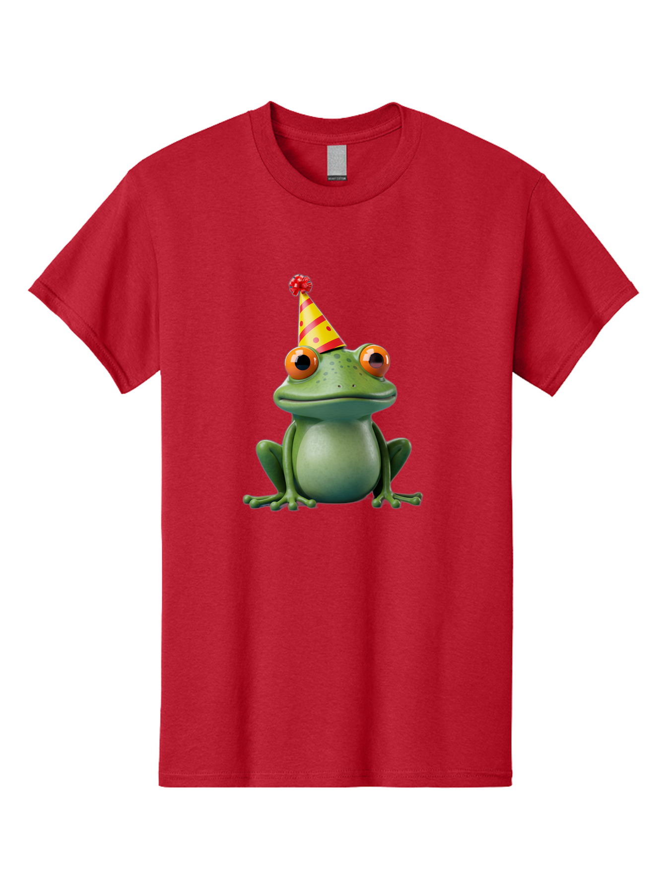 Party-Frog-3 Men'S Graphic Tee, 100% Cotton, Comfortable Casual Summer Wear, Machine Washable, Cartoon Frog, Party Hat, Festive Atmosphere, Celebration Mode, Fun And Playful, Vibrant Colors, Happy Mood, 3D Rendering, Humorous Character, Bac211