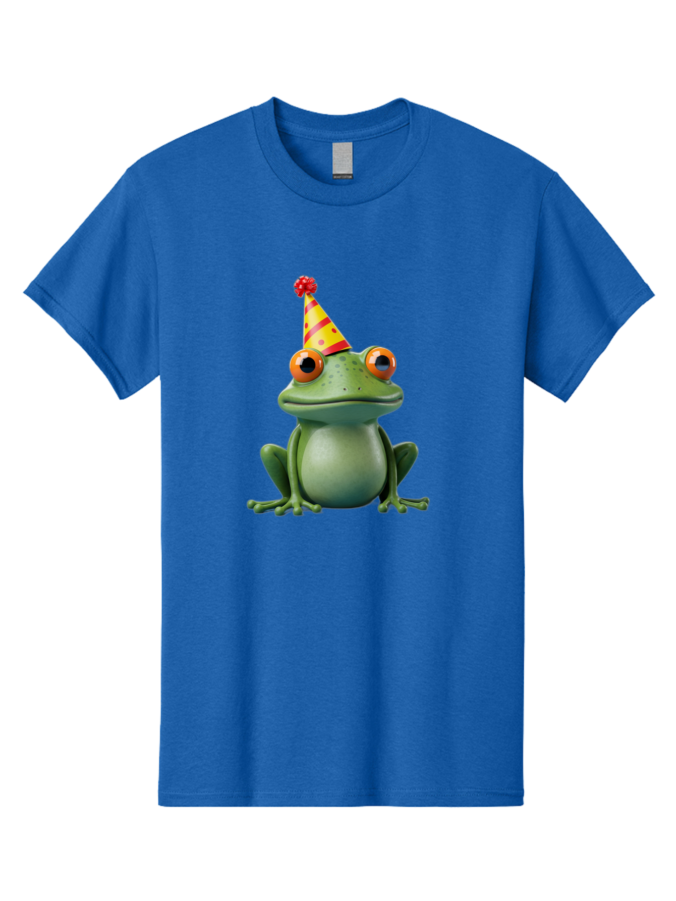 Party-Frog-3 Men'S Graphic Tee, 100% Cotton, Comfortable Casual Summer Wear, Machine Washable, Cartoon Frog, Party Hat, Festive Atmosphere, Celebration Mode, Fun And Playful, Vibrant Colors, Happy Mood, 3D Rendering, Humorous Character, Bac211