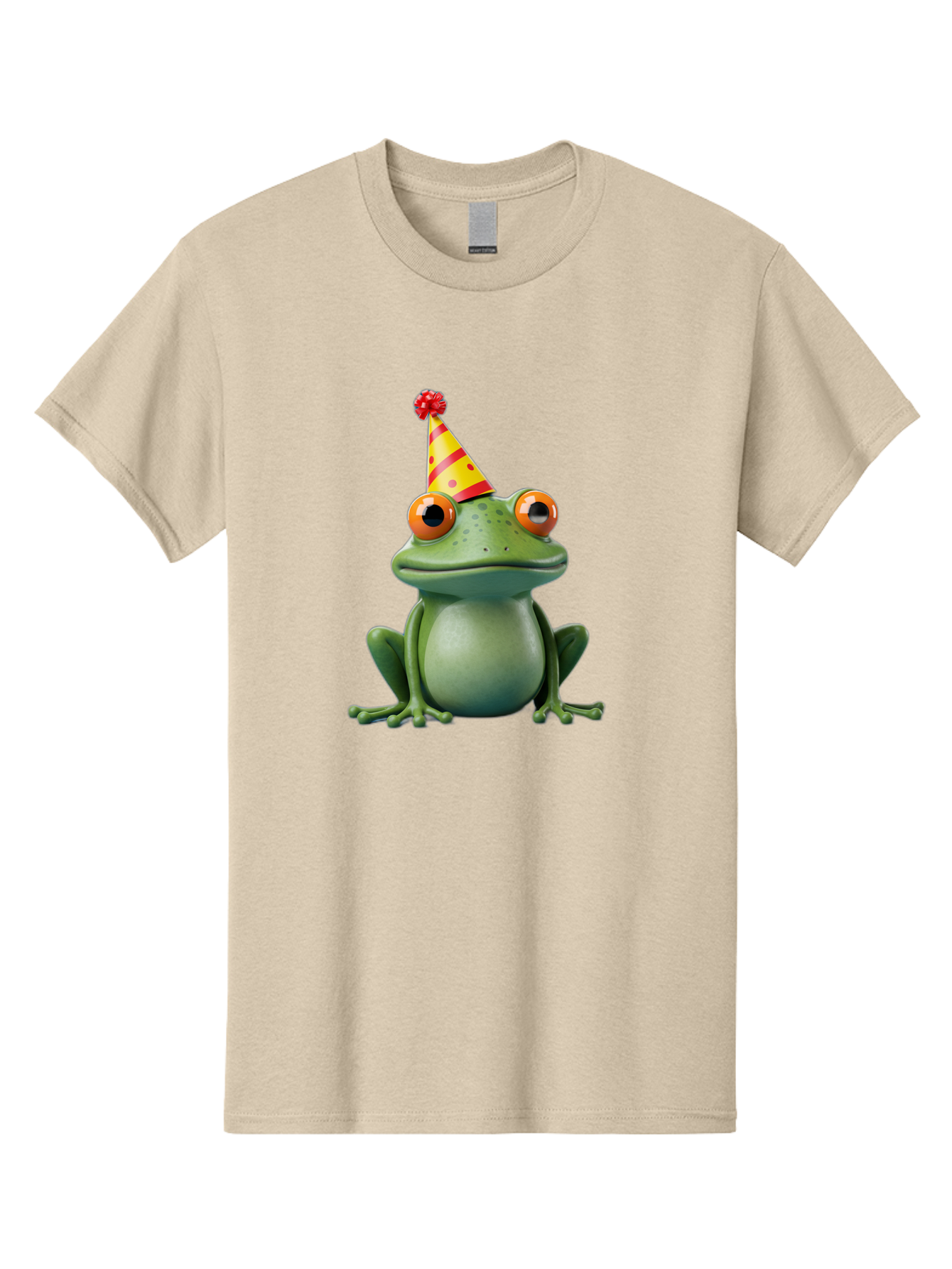 Party-Frog-3 Men'S Graphic Tee, 100% Cotton, Comfortable Casual Summer Wear, Machine Washable, Cartoon Frog, Party Hat, Festive Atmosphere, Celebration Mode, Fun And Playful, Vibrant Colors, Happy Mood, 3D Rendering, Humorous Character, Bac211