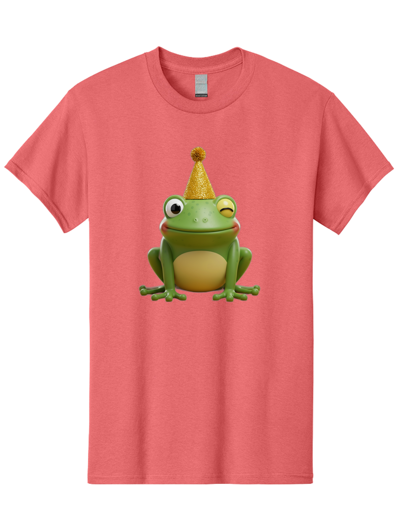 Party-Frog-5 Men'S Graphic Tee, 100% Cotton, Comfortable Casual Summer Wear, Machine Washable, Funny Cartoon Frog, Party Hat, Gold Confetti Hat, Celebration, Happiness, Cute Amphibian, Party Animal, Humorous Illustration, Whimsical Design, Bac213
