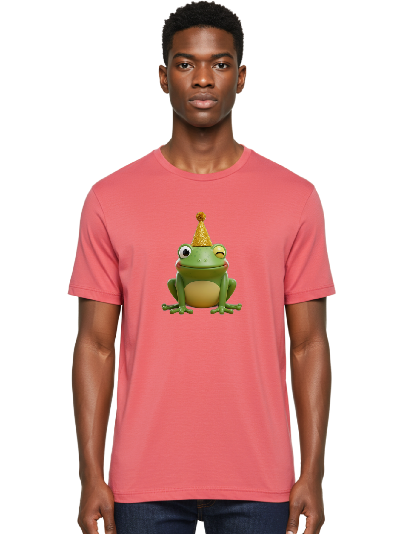 Party-Frog-5 Men'S Graphic Tee, 100% Cotton, Comfortable Casual Summer Wear, Machine Washable, Funny Cartoon Frog, Party Hat, Gold Confetti Hat, Celebration, Happiness, Cute Amphibian, Party Animal, Humorous Illustration, Whimsical Design, Bac213
