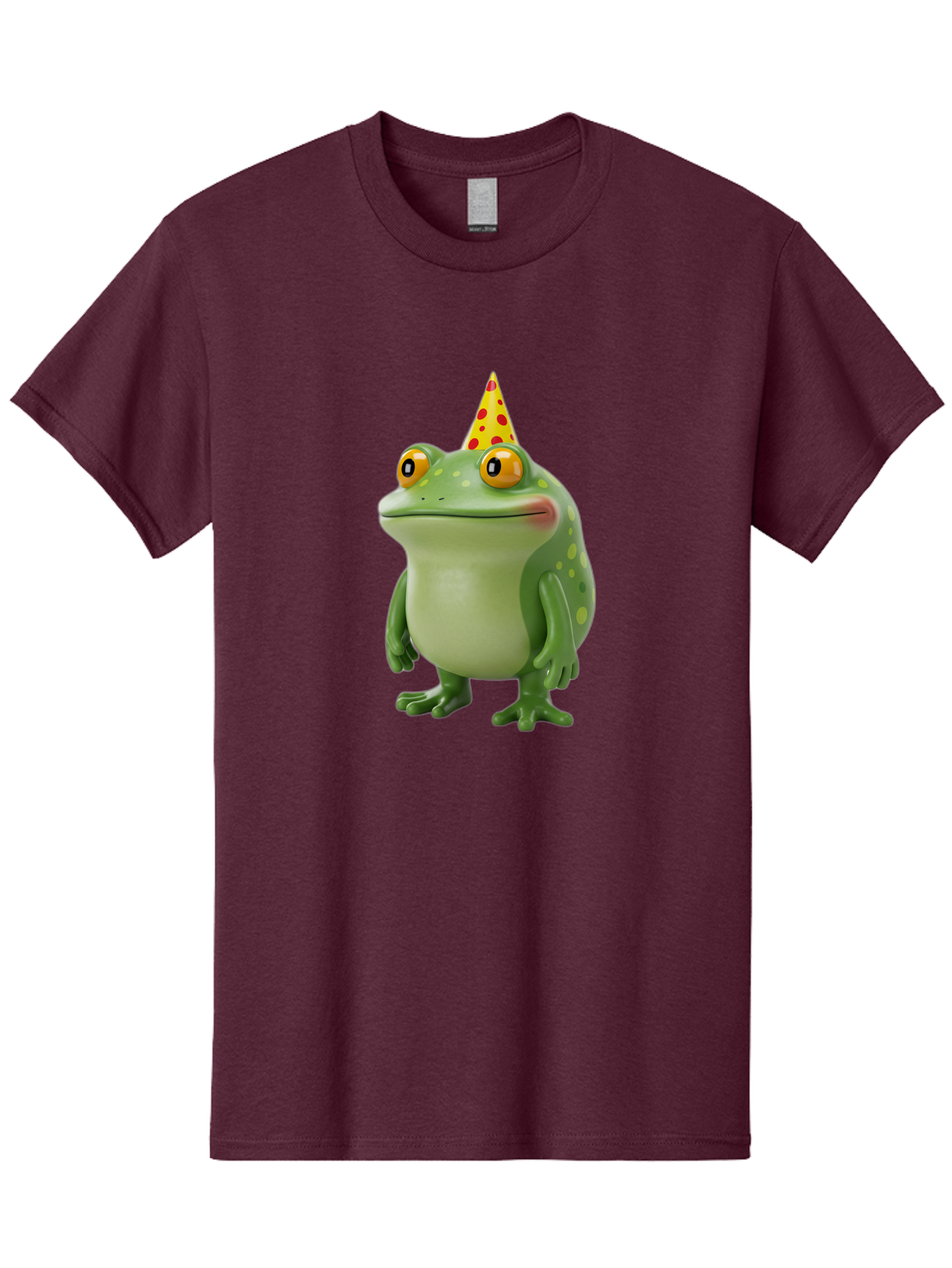 Party-Frog-Hat Men'S Graphic Tee, 100% Cotton, Comfortable Casual Summer Wear, Machine Washable, Cartoon Frog, Birthday Party, Festive Atmosphere, Yellow Party Hat, Red Polka Dots, Large Orange Eyes, Green Amphibian, Fun Celebration, Bac214