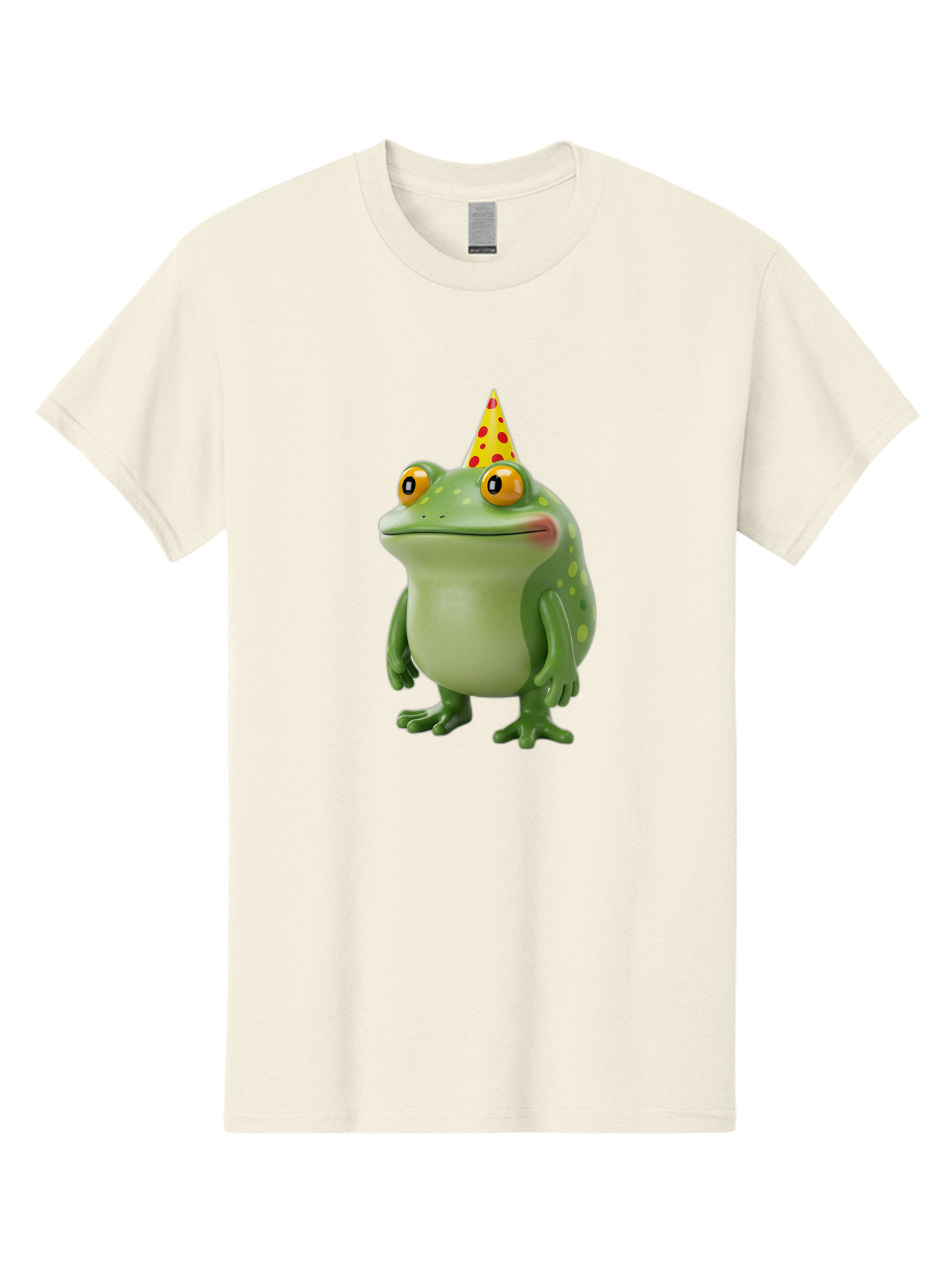 Party-Frog-Hat Men'S Graphic Tee, 100% Cotton, Comfortable Casual Summer Wear, Machine Washable, Cartoon Frog, Birthday Party, Festive Atmosphere, Yellow Party Hat, Red Polka Dots, Large Orange Eyes, Green Amphibian, Fun Celebration, Bac214